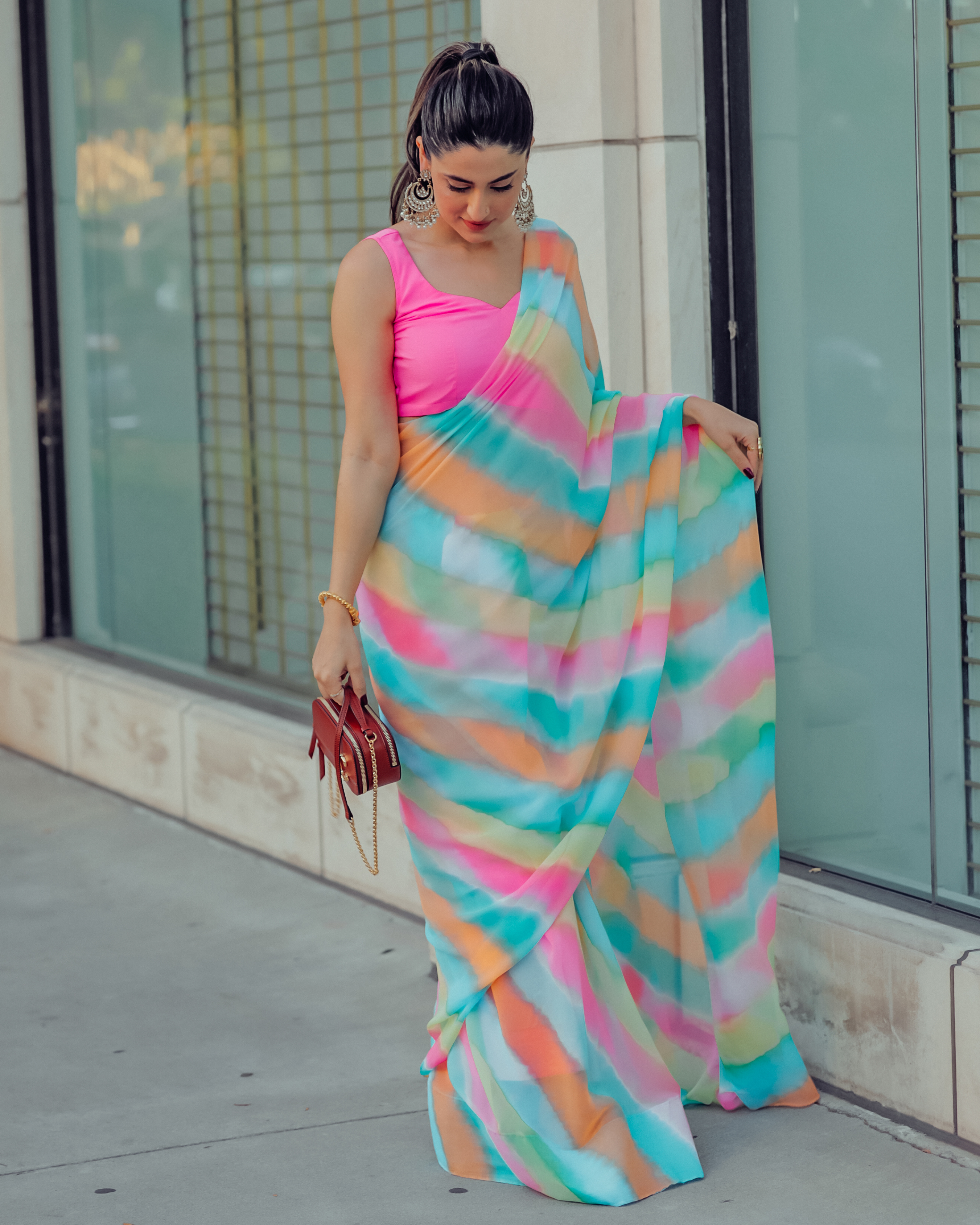 Aachho Jazzy Mix Leheriya Pure Chiffon Saree – Women's - view 4