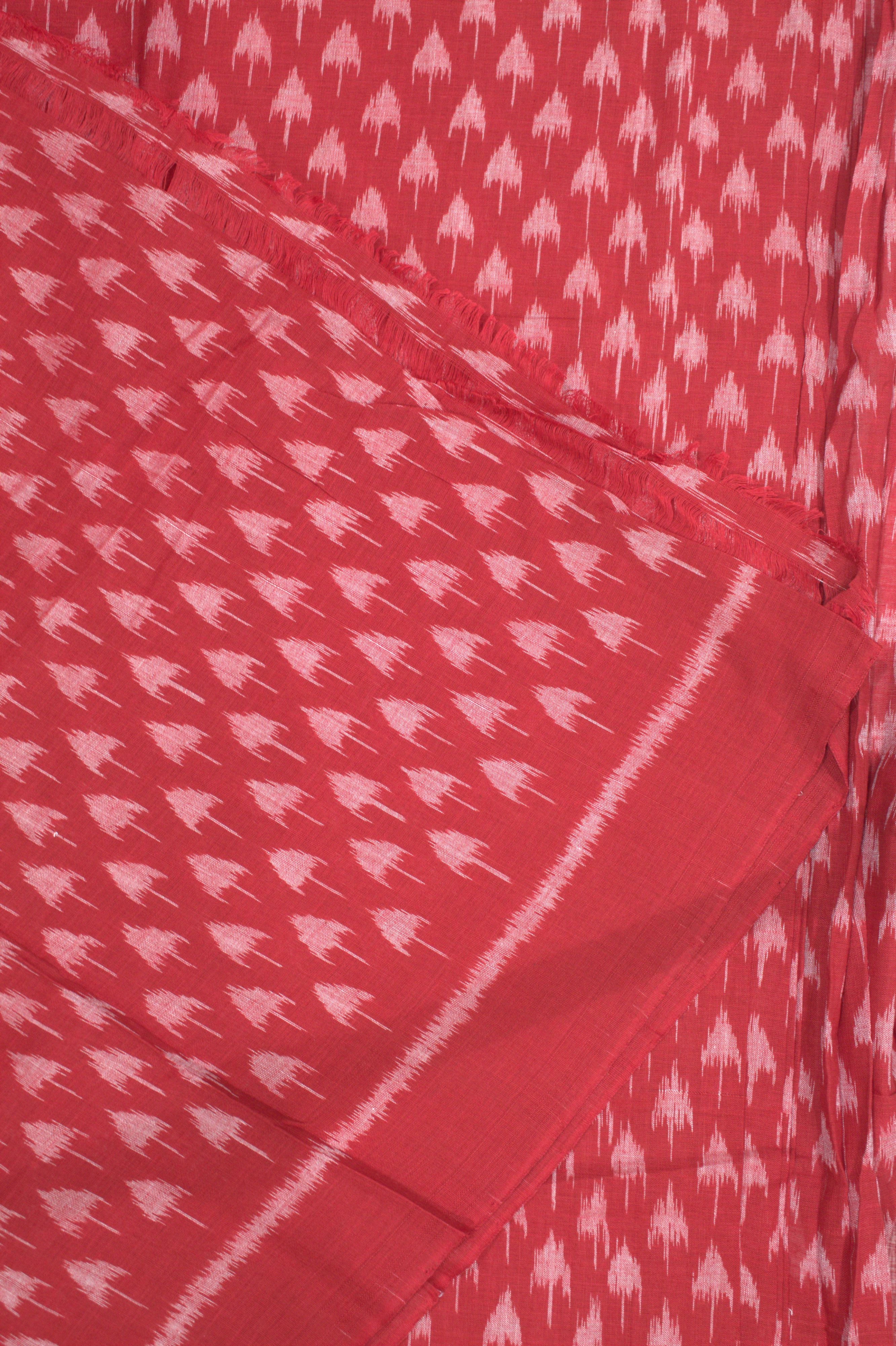 IndianVillèz Red Mushroom Theme Sambalpuri Ikat Cotton Fabric - view 2