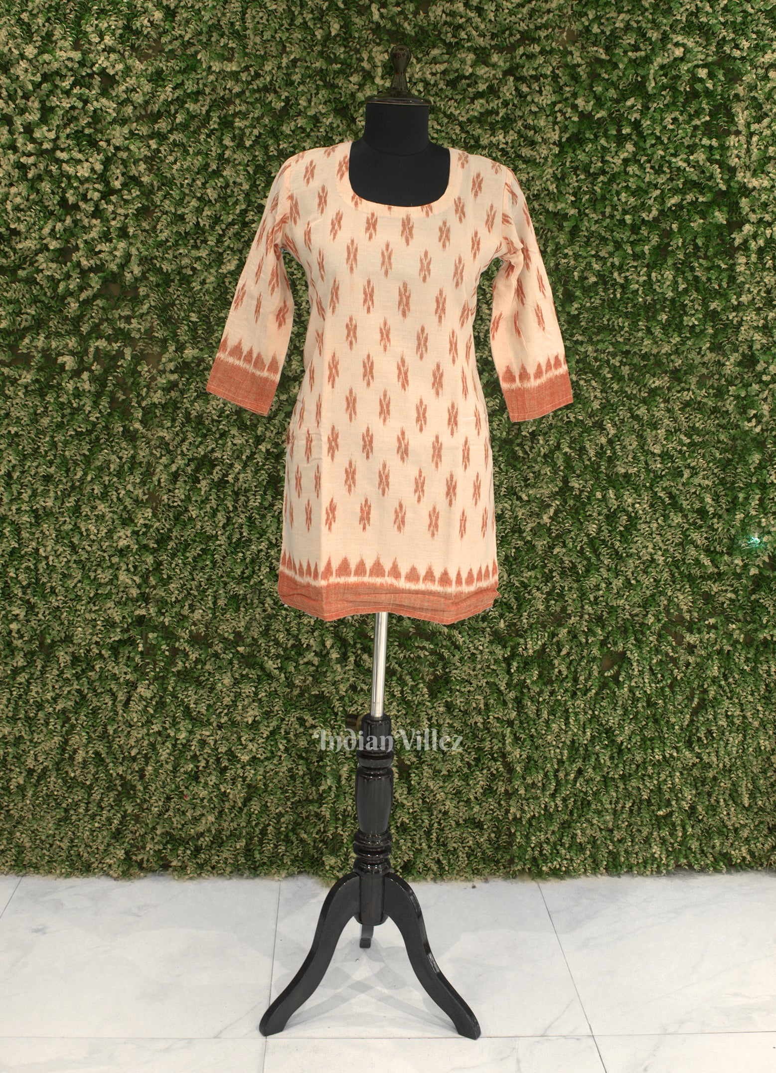 IndianVillèz Light Pink Sambalpuri Odisha Ikat Designer Cotton Short Kurti for Women