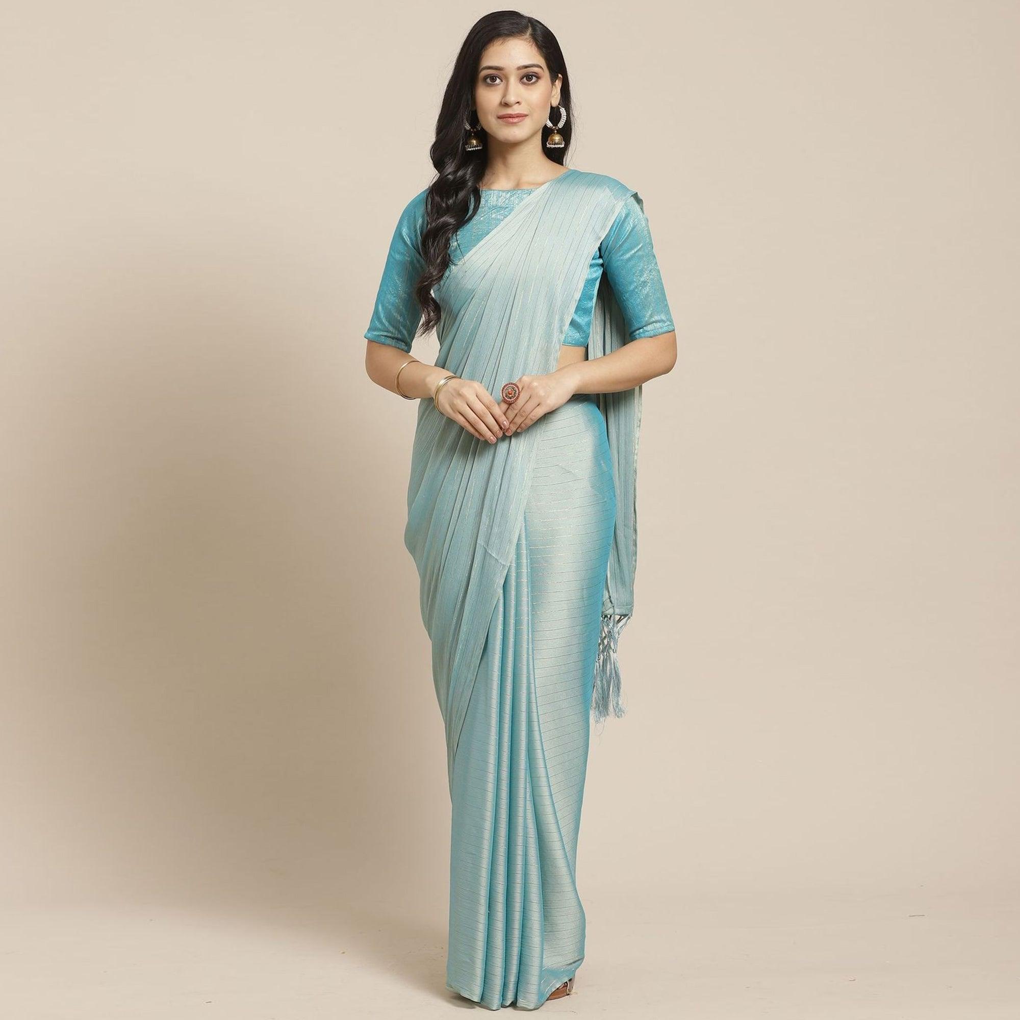 Peachmode Lovely Sky Blue Colored Casual Wear Printed Poly Georgette Saree
