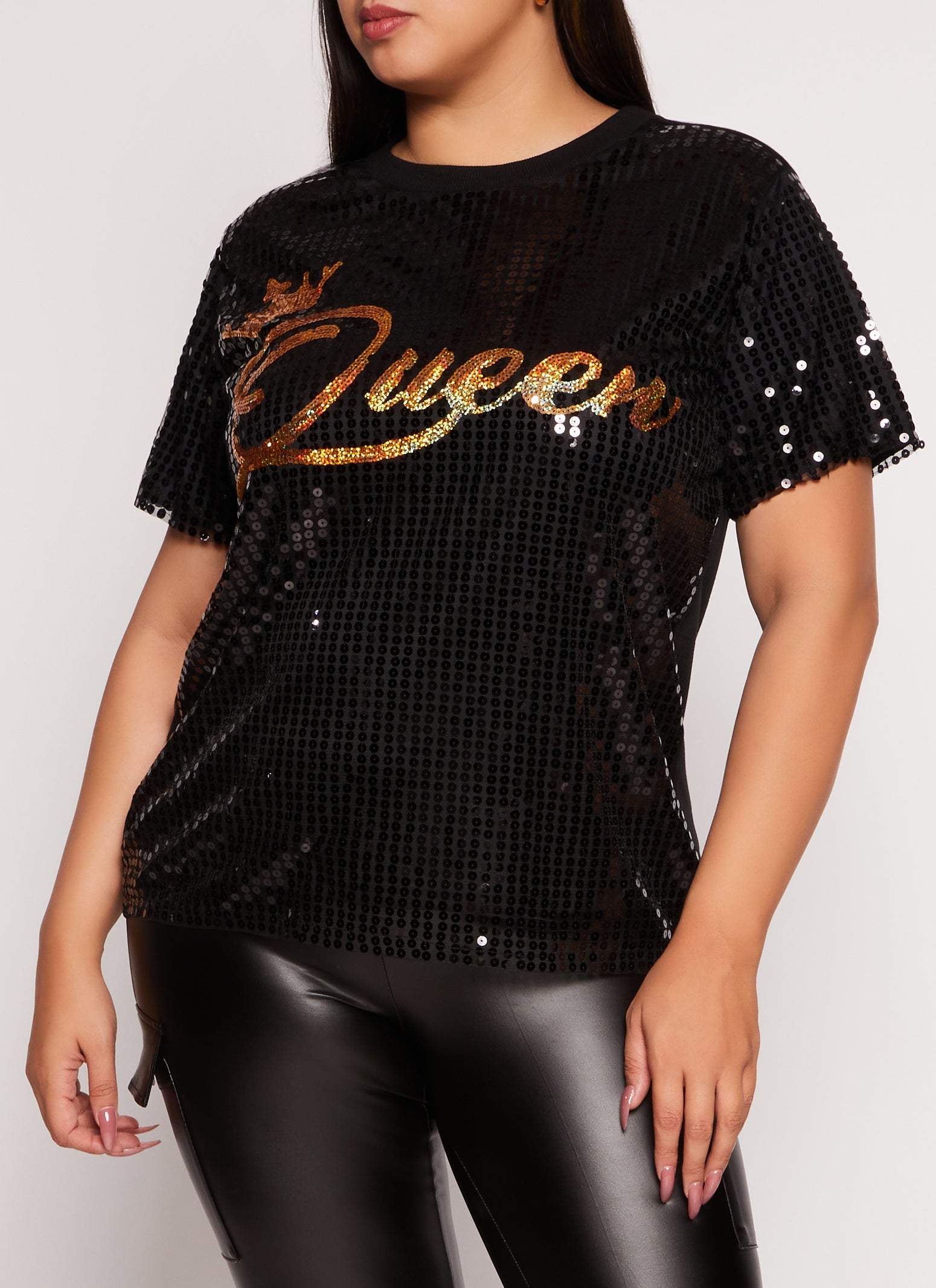 Rainbow Shops Plus Size Queen Sequin Graphic Tee