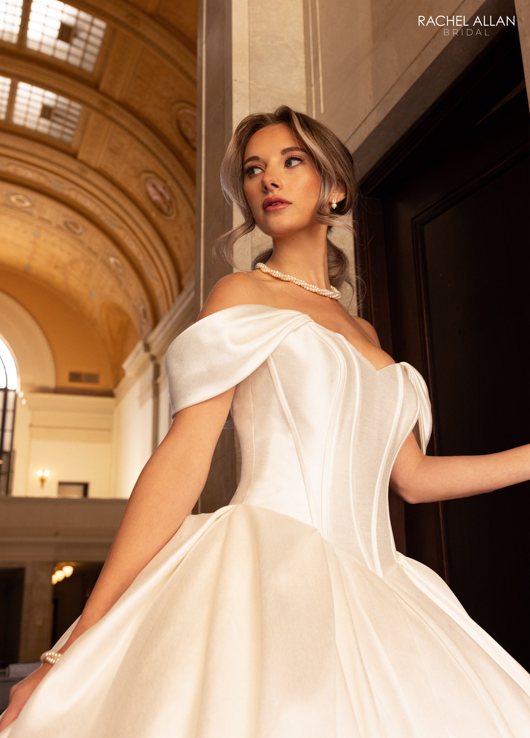 Mary's Bridal Ball Gowns Collection Mikado Off Shoulder Bridal Gown by Rachel Allan RB6162 - view 3