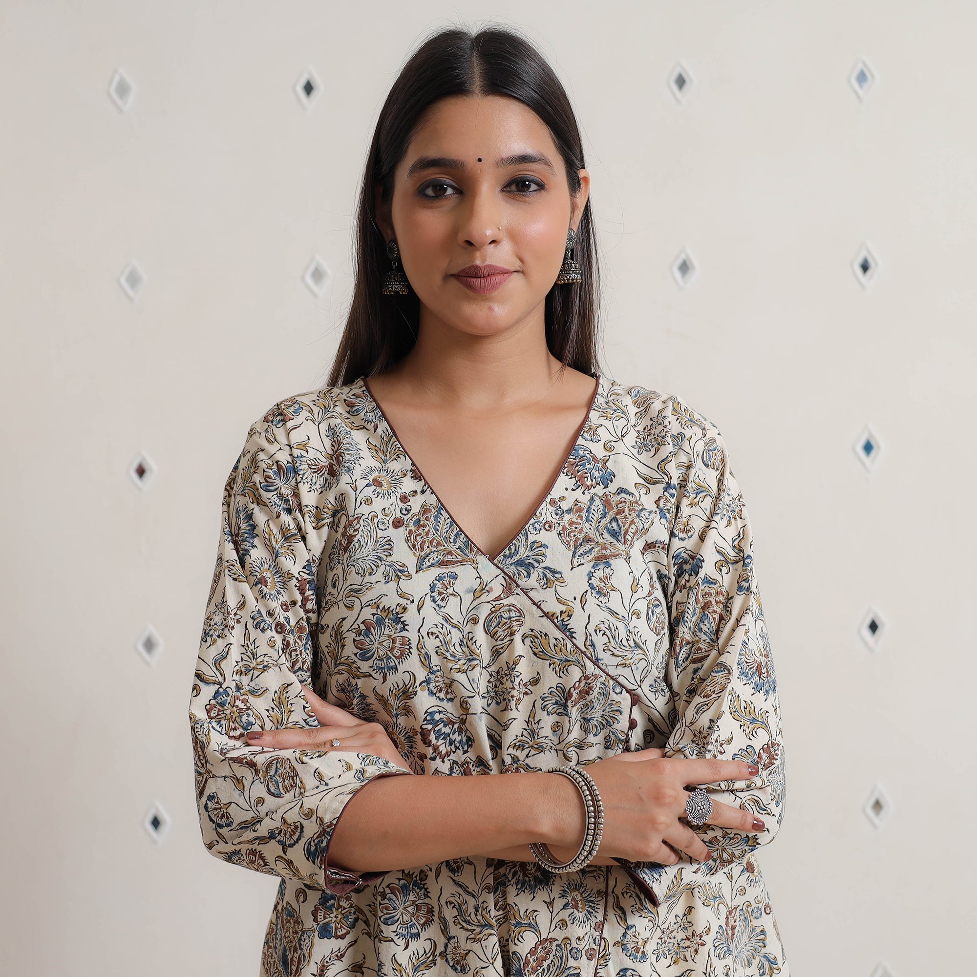 ITOKRI CASUALS Beige - Pedana Kalamkari Block Printed Cotton A-Line Kurta 06