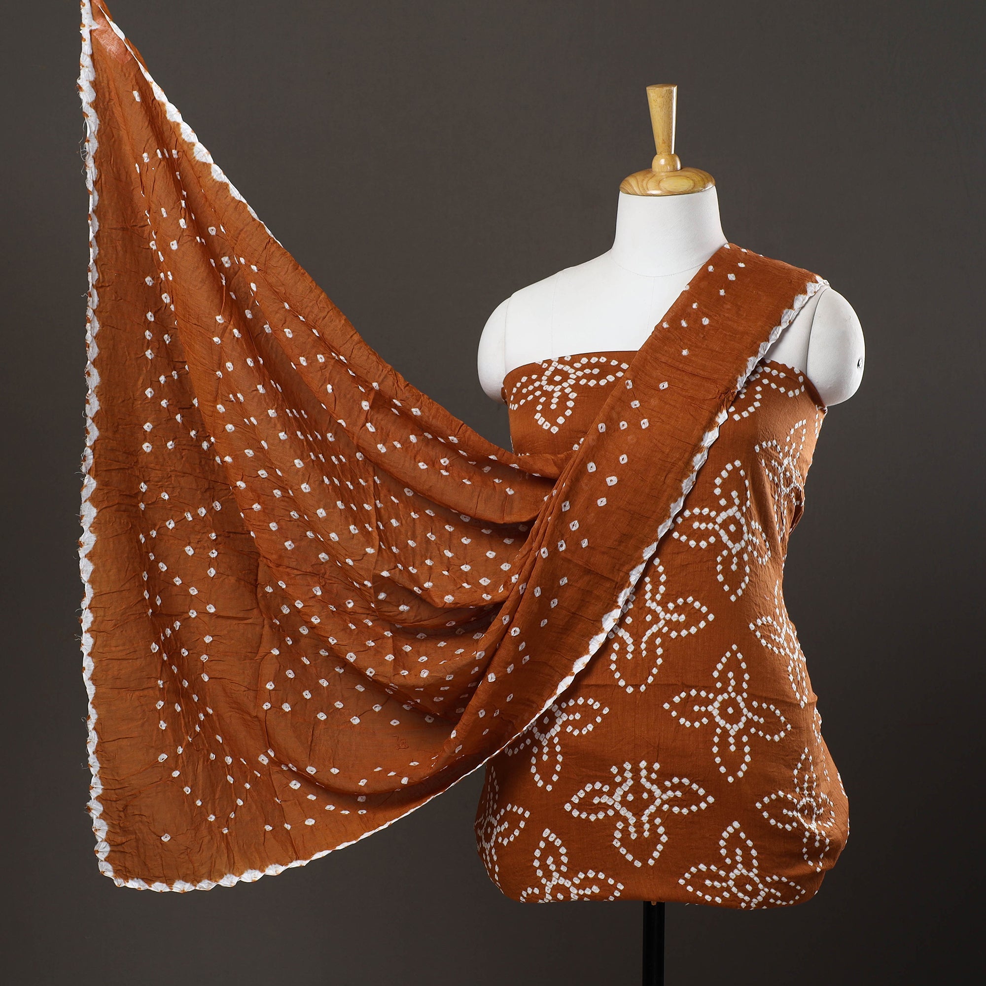 KACHCHH JI CHHAAP Brown - 3pc Satin Cotton Kutch Bandhani Dress Material 46