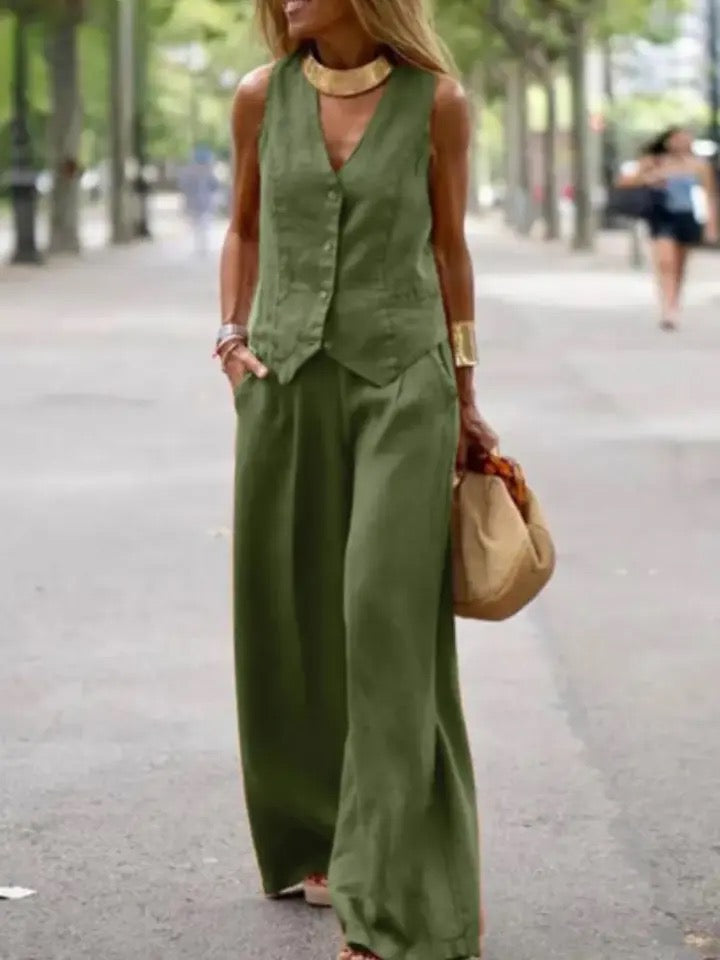 Alamode By Akanksha Martin Statement Linen Vest Suit with Pants