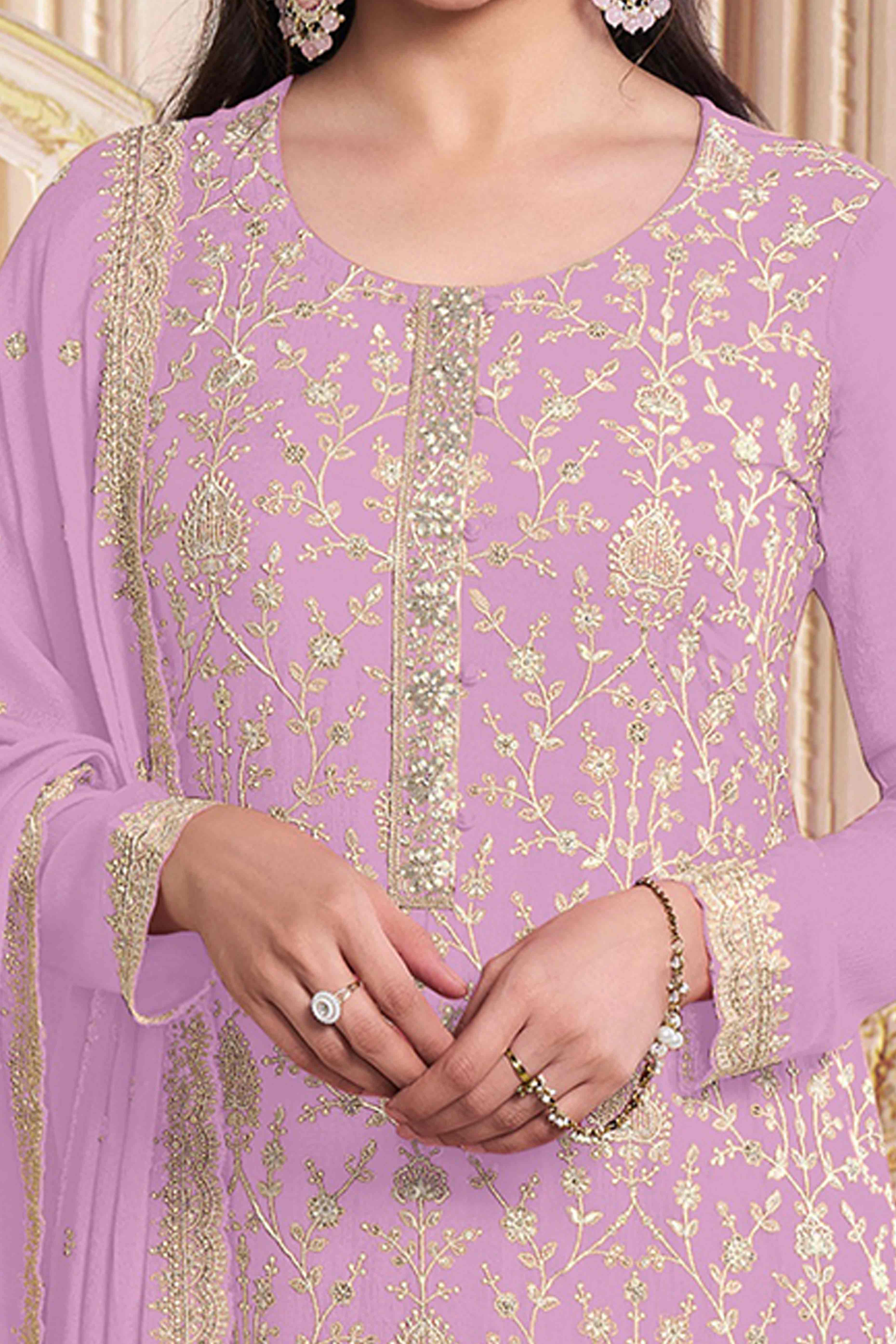 Peachmode Light Pink Floral Sequins Embroidery Georgette Semi Stitched Salwar Suit - view 2