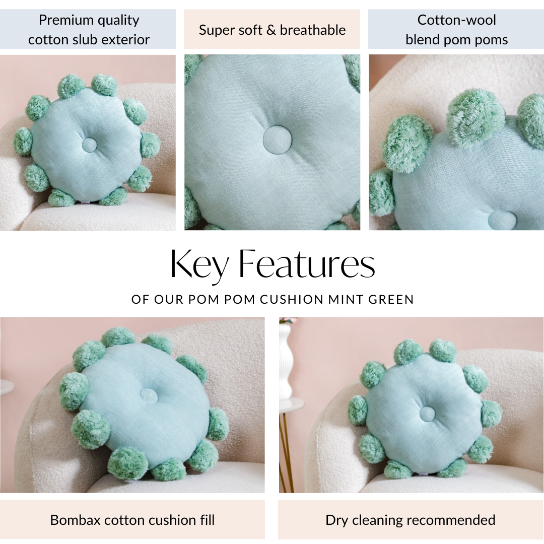 Nestasia Pom Pom Round Cushion Mint Green 17 Inch - view 5