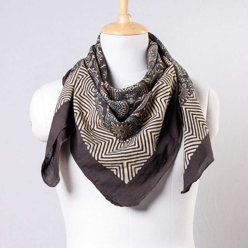 KACHCHH JI CHHAAP Brown - Ajrakh Block Printing Cotton Scarf from Kutch