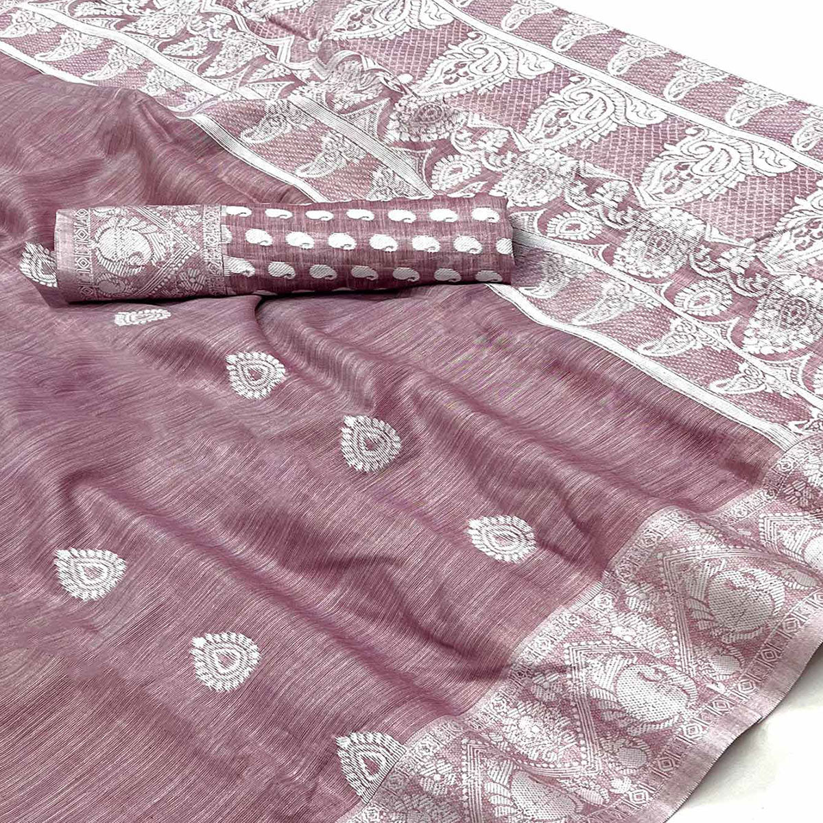Peachmode Mauve Woven Linen Saree – Women's - view 2