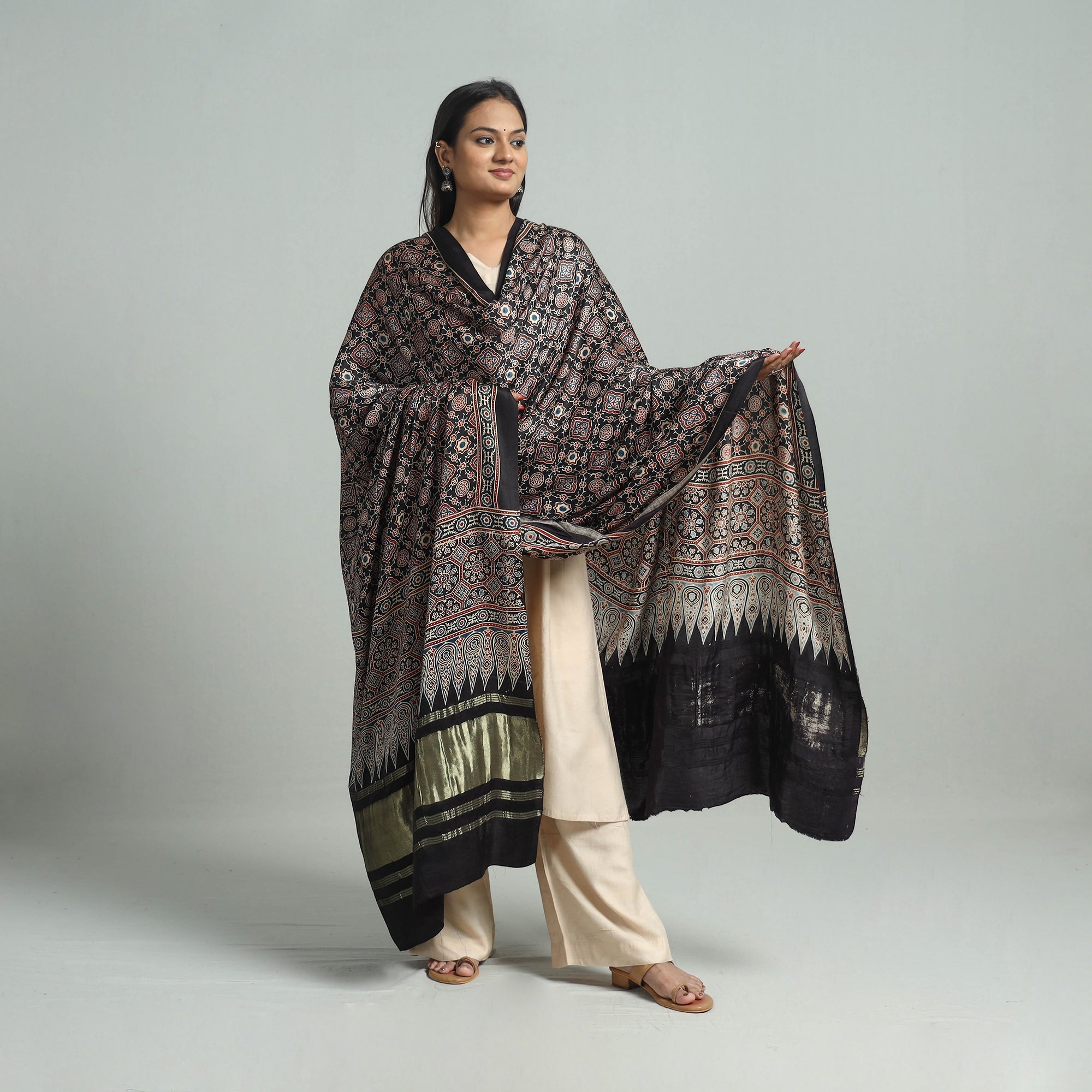 KACHCHH JI CHHAAP Black - Modal Silk Block Print Ajrakh Dupatta 97 - view 2