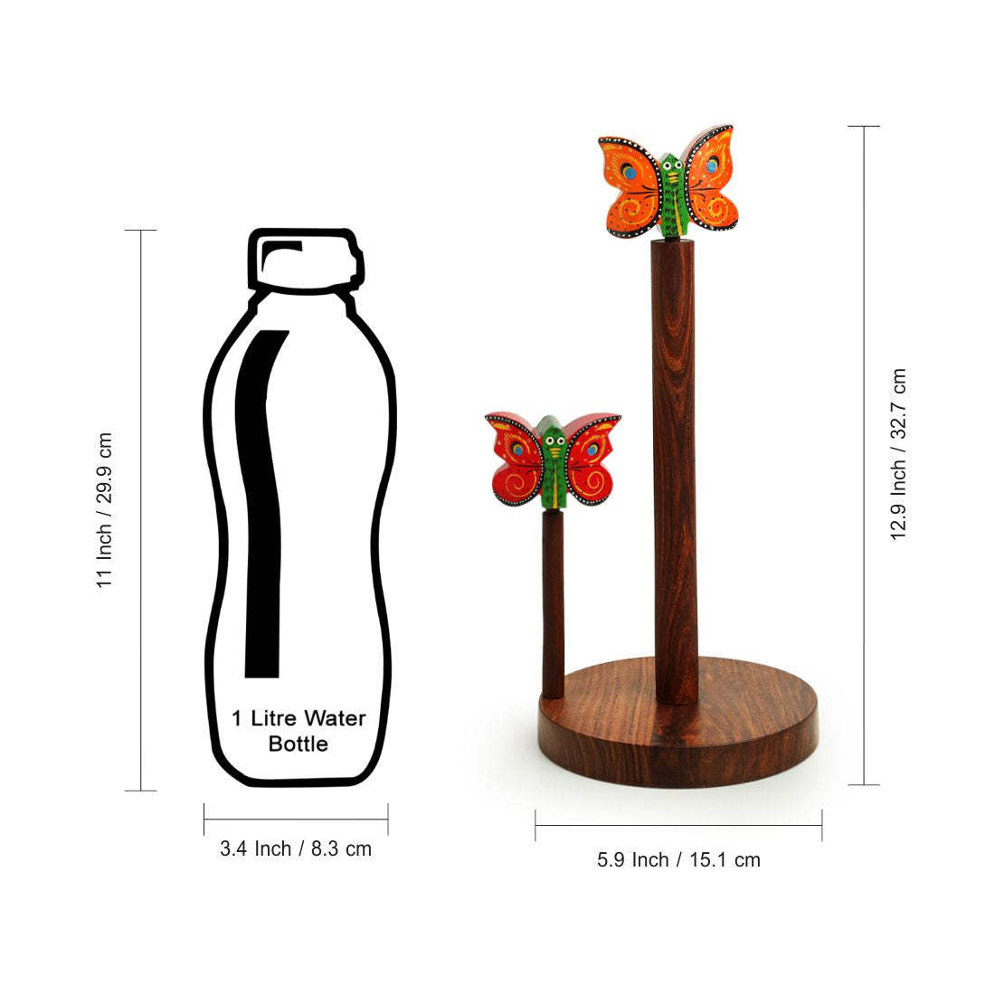 EXCLUSIVELANE Brown - 'Vibrant Flutter' Handcrafted Kitchen Tissue Roll Holder In Sheesham Wood - view 7