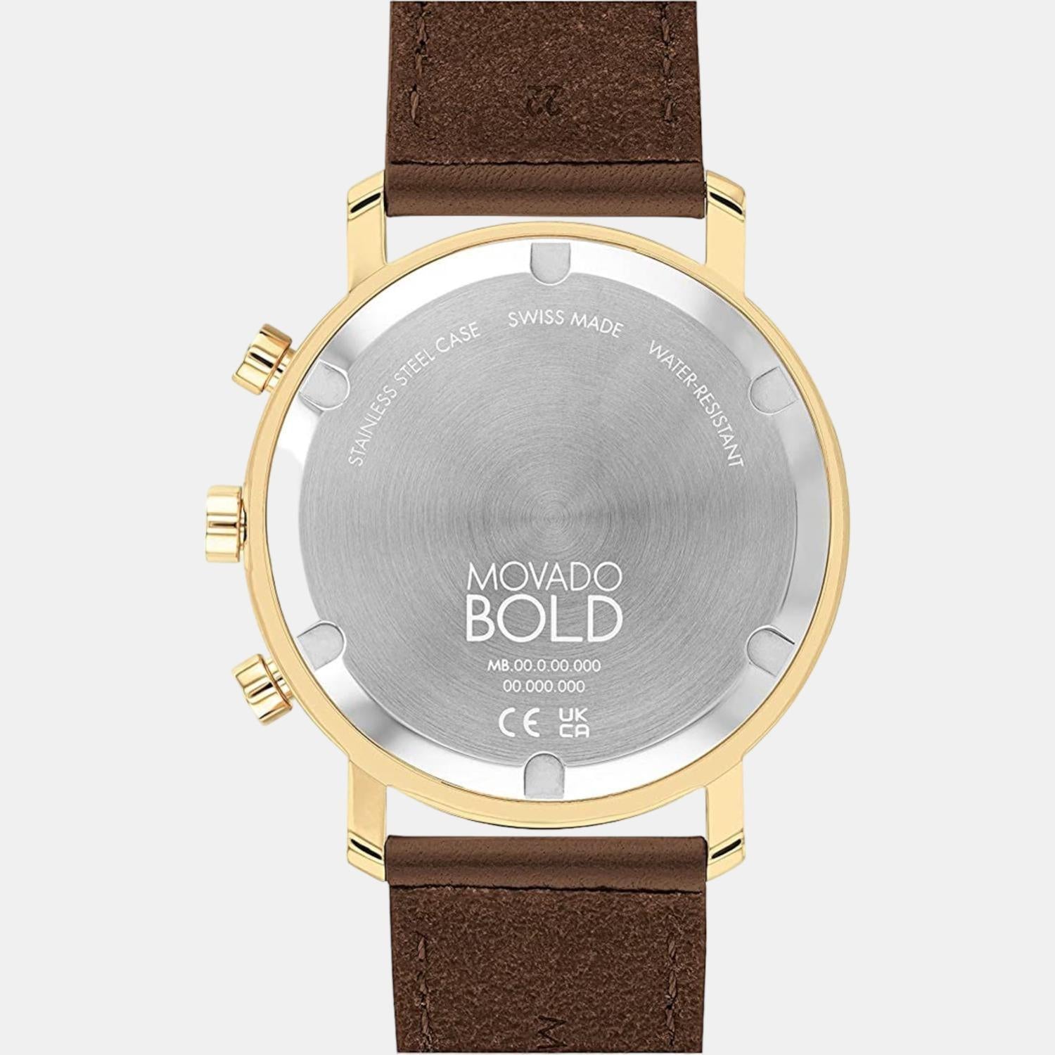 Movado Bold Evolution Men Quartz Gold Dial Chronograph Leather Watch 3600883 - view 3
