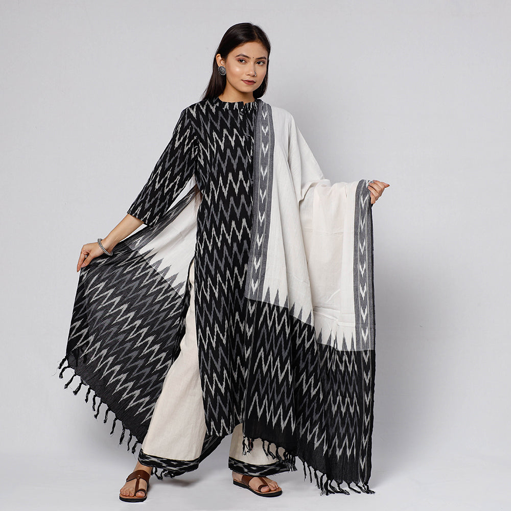 ITOKRI CASUALS Black - Pochampally Ikat Weave Cotton Kurta with Palazzo & Dupatta Set - view 2