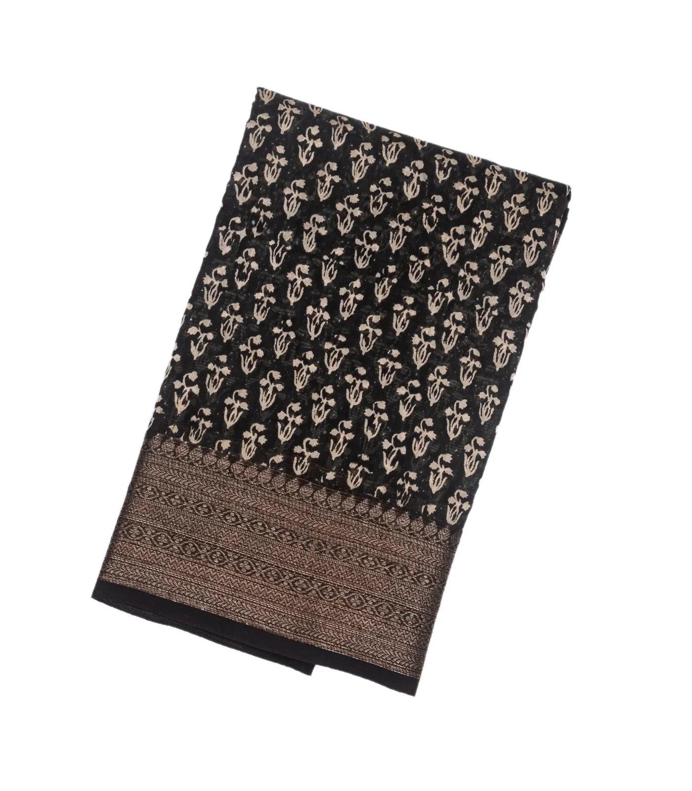 RmKV Black Woven Chanderi Printed Cotton Saree With zari Border