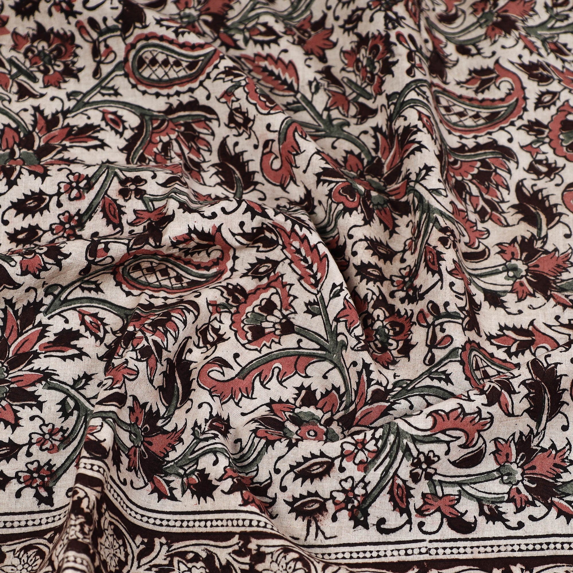 PITCHUKA SRINIVAS KALAMKARI PEDANA Beige - Pedana Kalamkari Block Printed Natural Dyed Cotton Scarf 50 - view 2