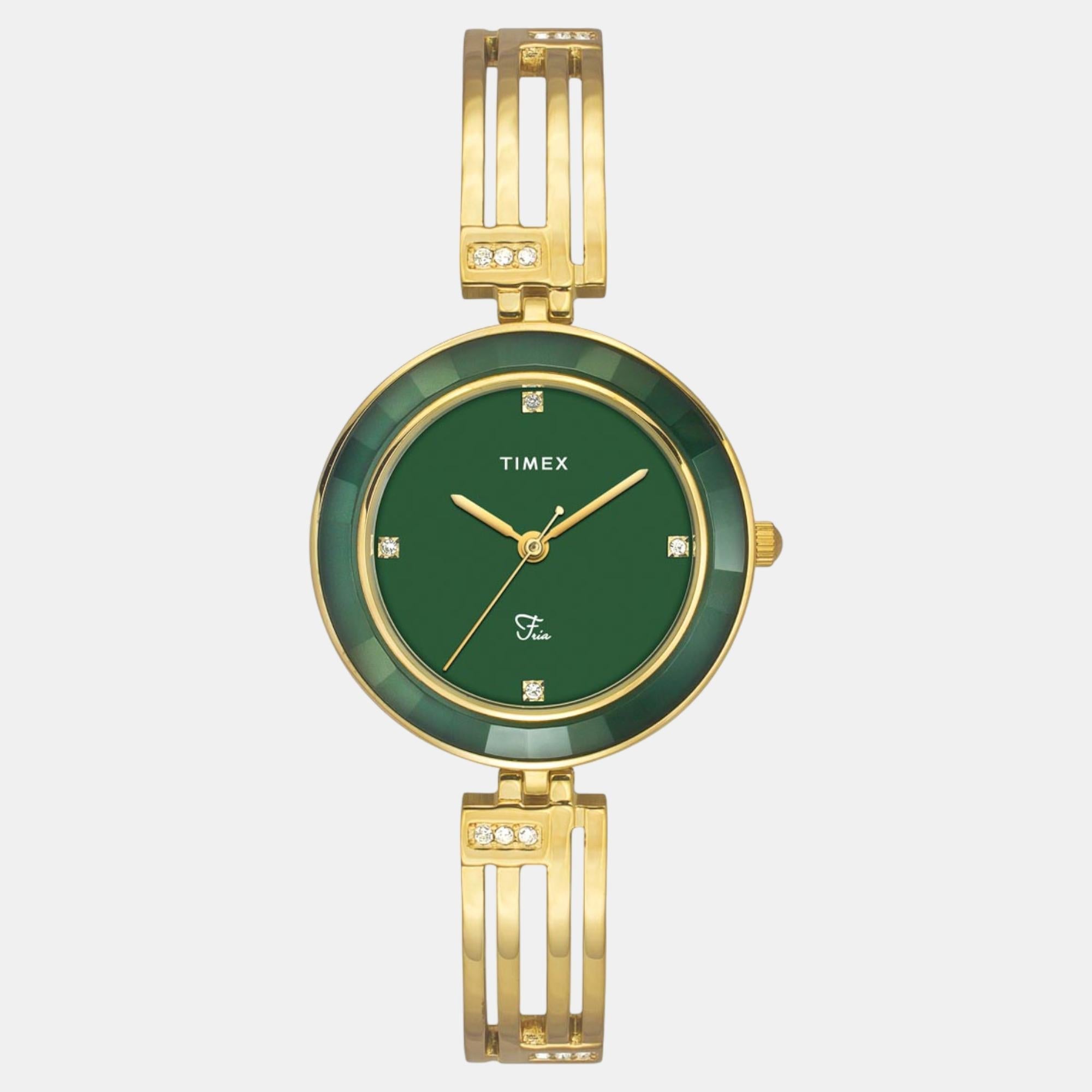Timex Fria Women Quartz Green Dial Analog Brass Watch TWEL16205