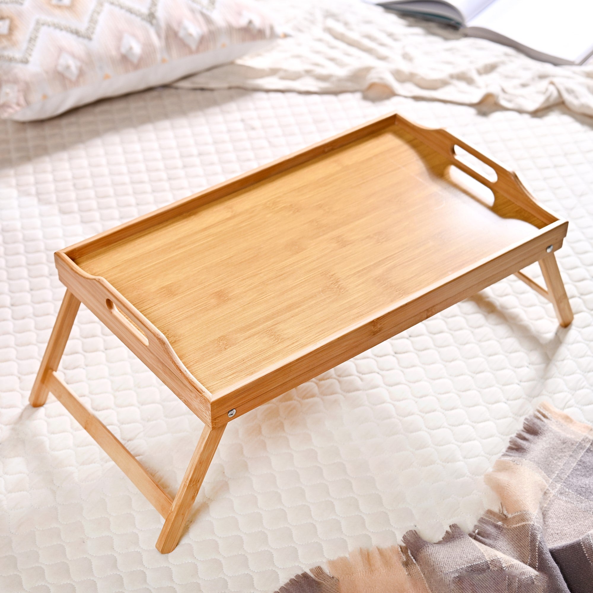Nestasia Bamboo Wood Bed Table With Foldable Legs