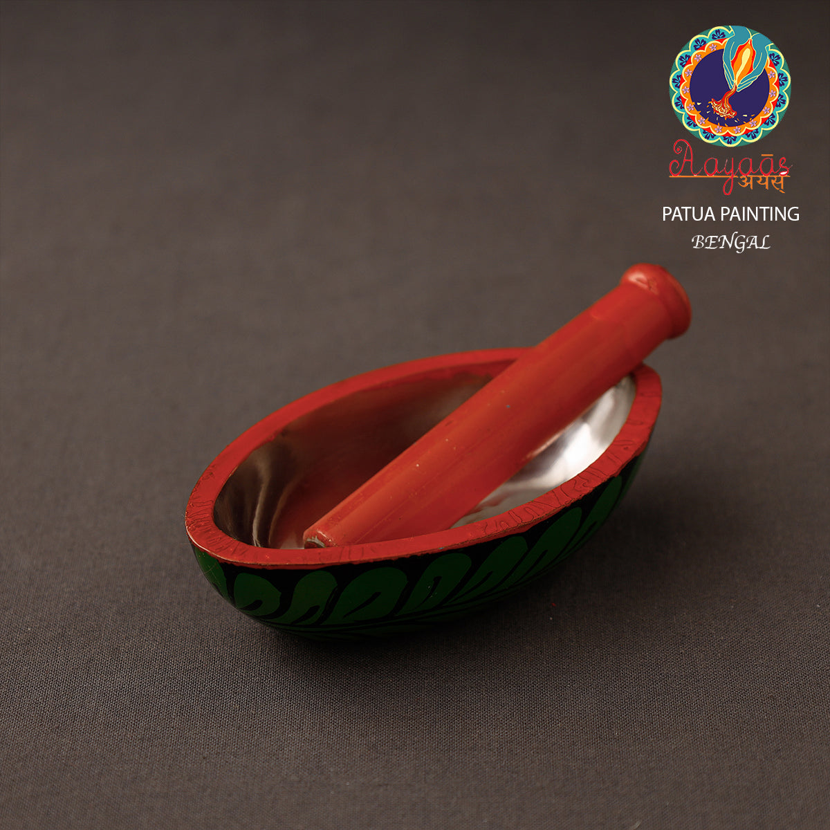 AAYAAS Bengal Patua Handpainted Mortar and Pestle Set 01