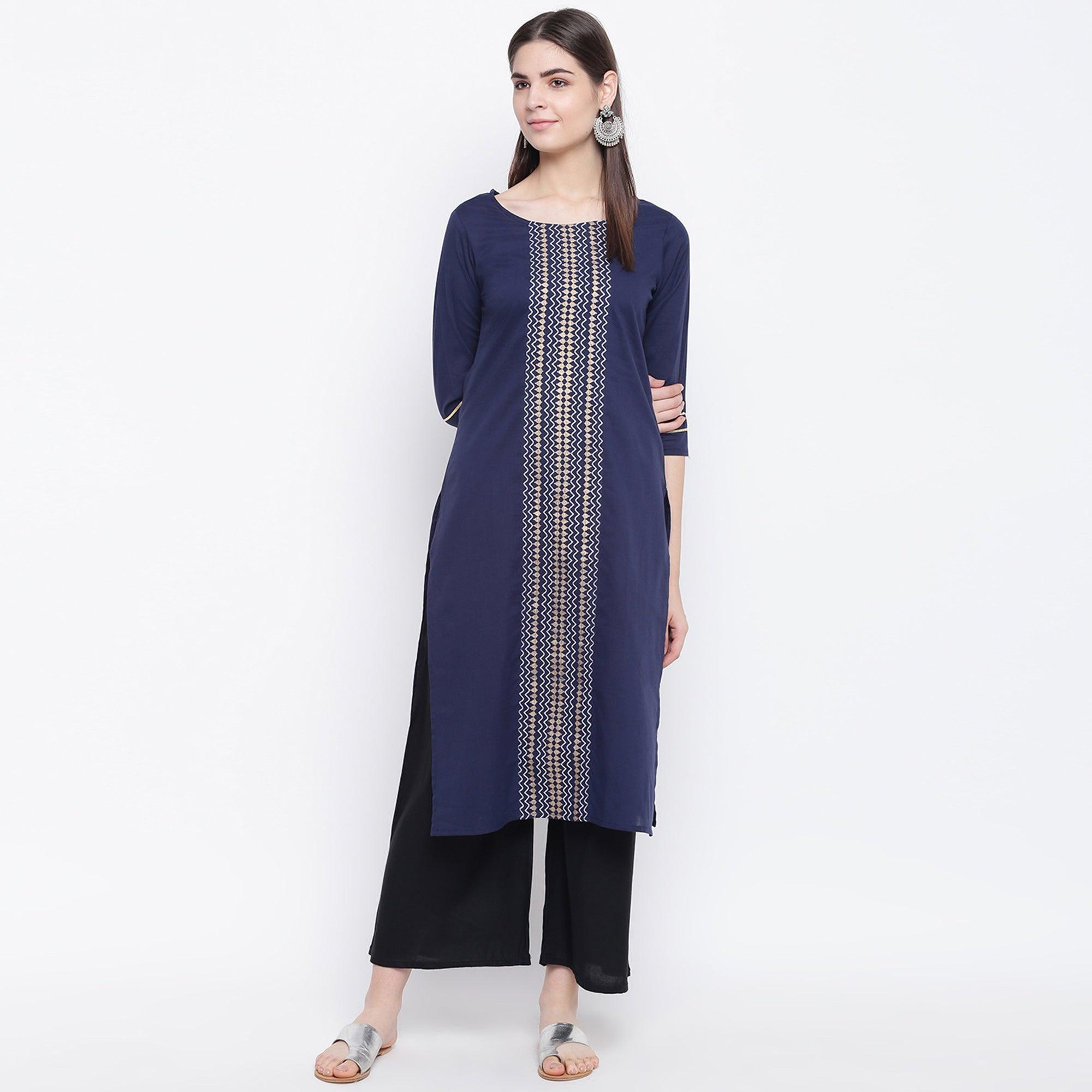 Peachmode Charming Navy Blue Colored Casual Wear Printed Cotton Kurti