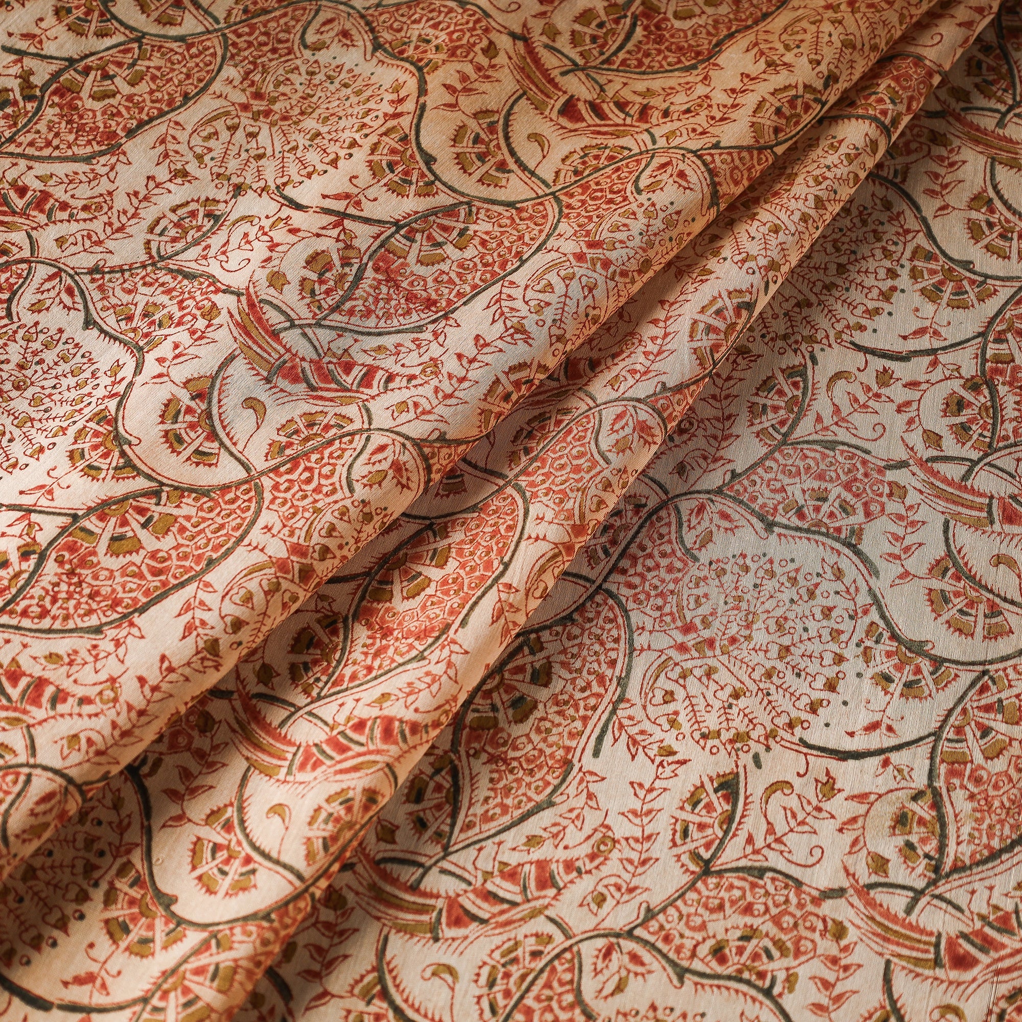 PITCHUKA SRINIVAS KALAMKARI PEDANA Beige - Pedana Kalamkari Block Printed Chanderi Silk Fabric - view 2