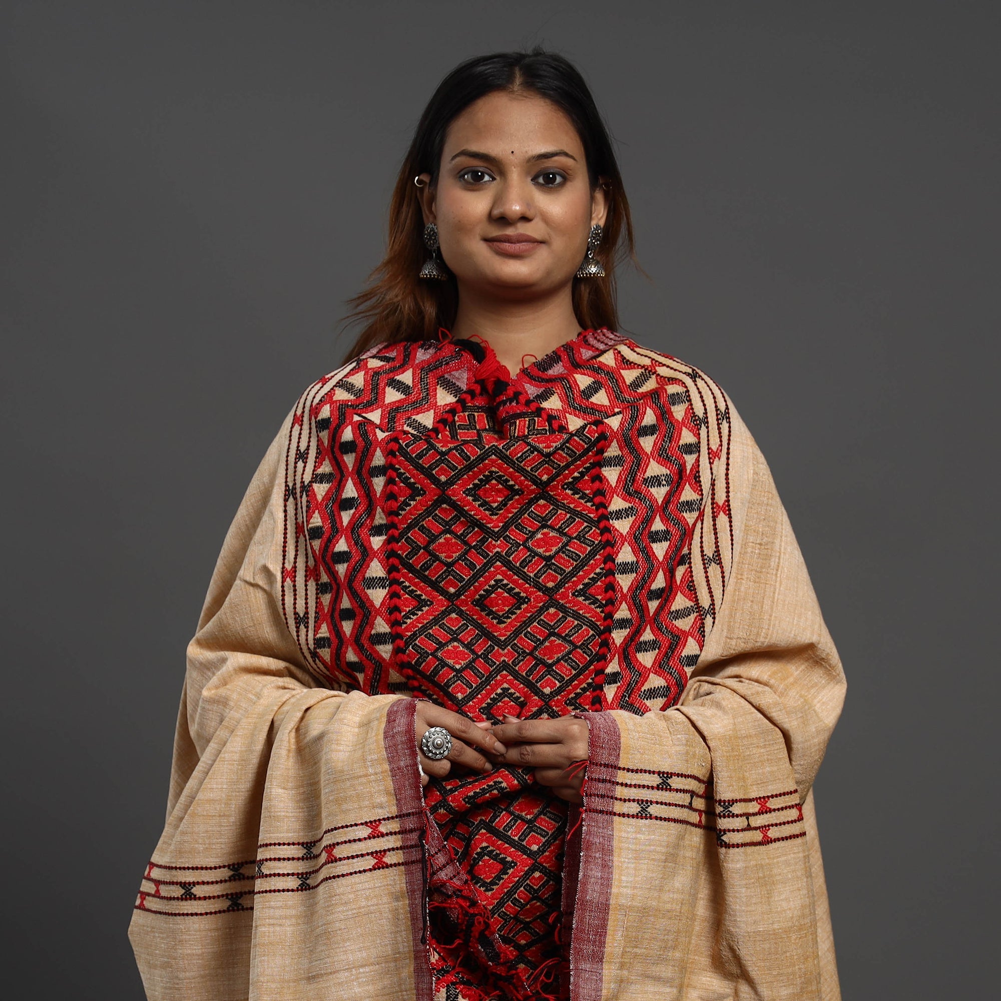 ITOKRI CRAFTS INITIATIVE Beige - Assamese Gero Design Mising Eri Silk Handloom Shawl cum Stole - view 3