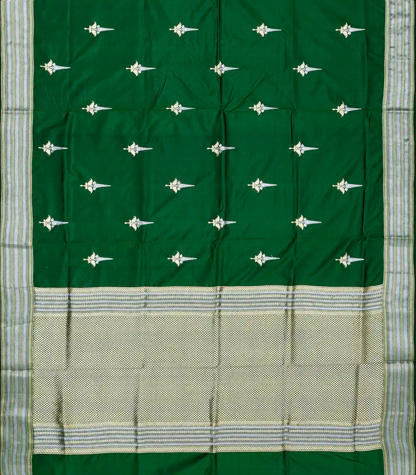 RmKV Dark Green Handloom Banarasi Silk Saree With Floral Buttas - view 2