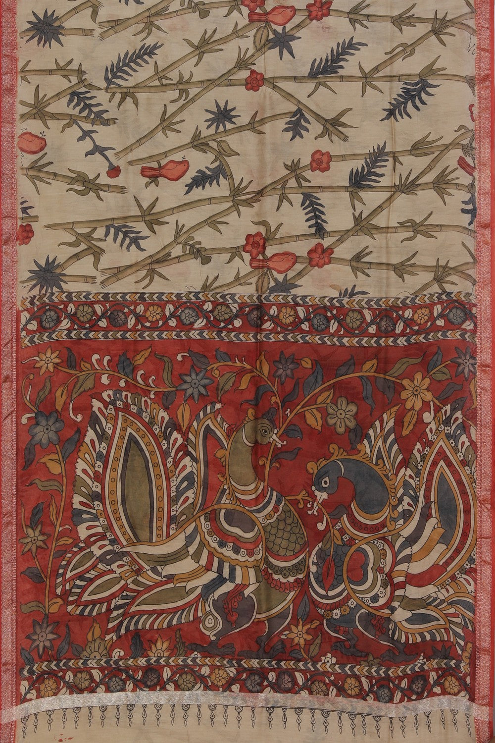 Kalanjali Kalamkari Hand-Painted Beige Saree – Women's - view 4