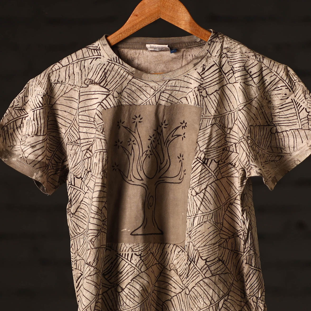 BINDAAS UNLIMITED Beige - Brown - Bindaas Natural Dyed Art Block Print Round Neck T-shirt in Pure Cotton - view 2
