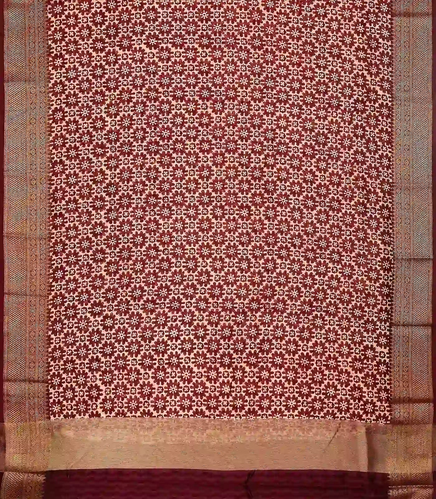 RmKV Maroon Woven Chanderi Printed Cotton Saree With Floral Jaal - view 2