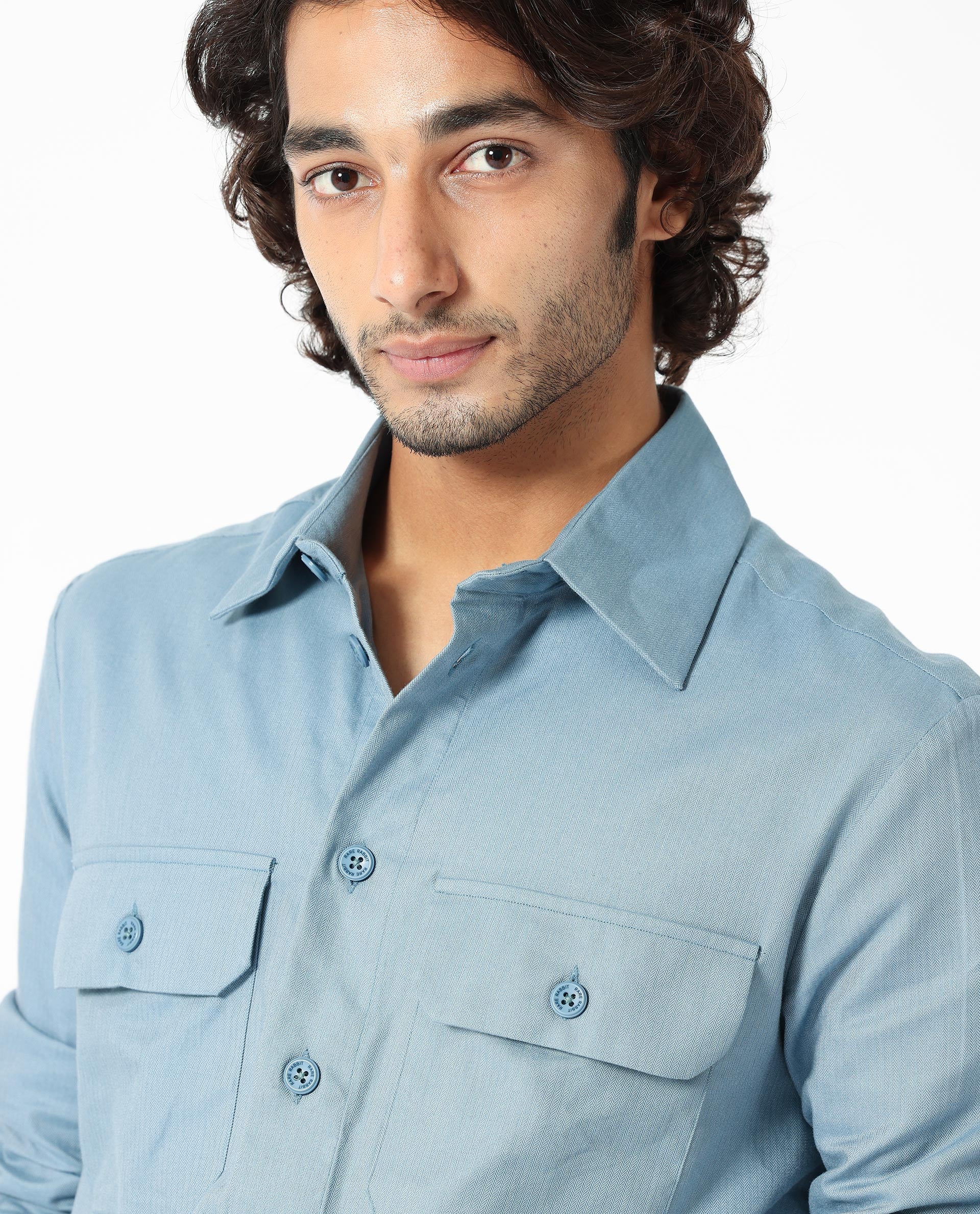 Rare Rabbit Men's Lampil Dusky Blue Cotton Fabric Full Sleeves Solid Shirt - view 4