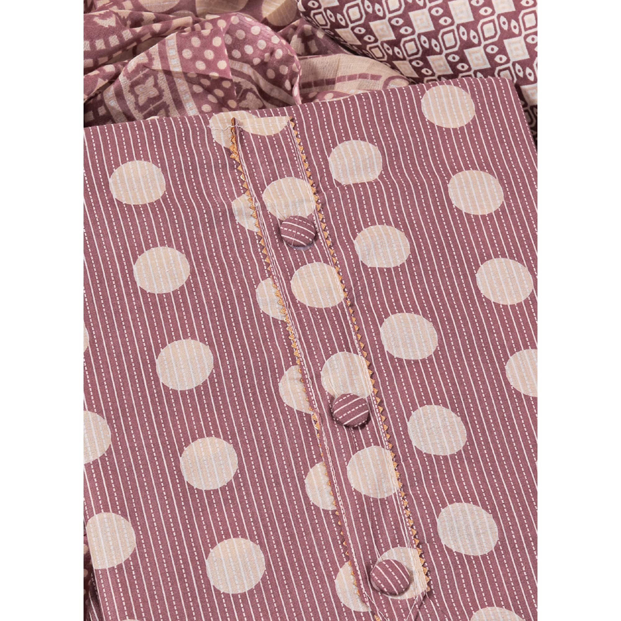 Peachmode Mauve Printed With Gota Patti Work Pure Cotton Dress Material - view 4