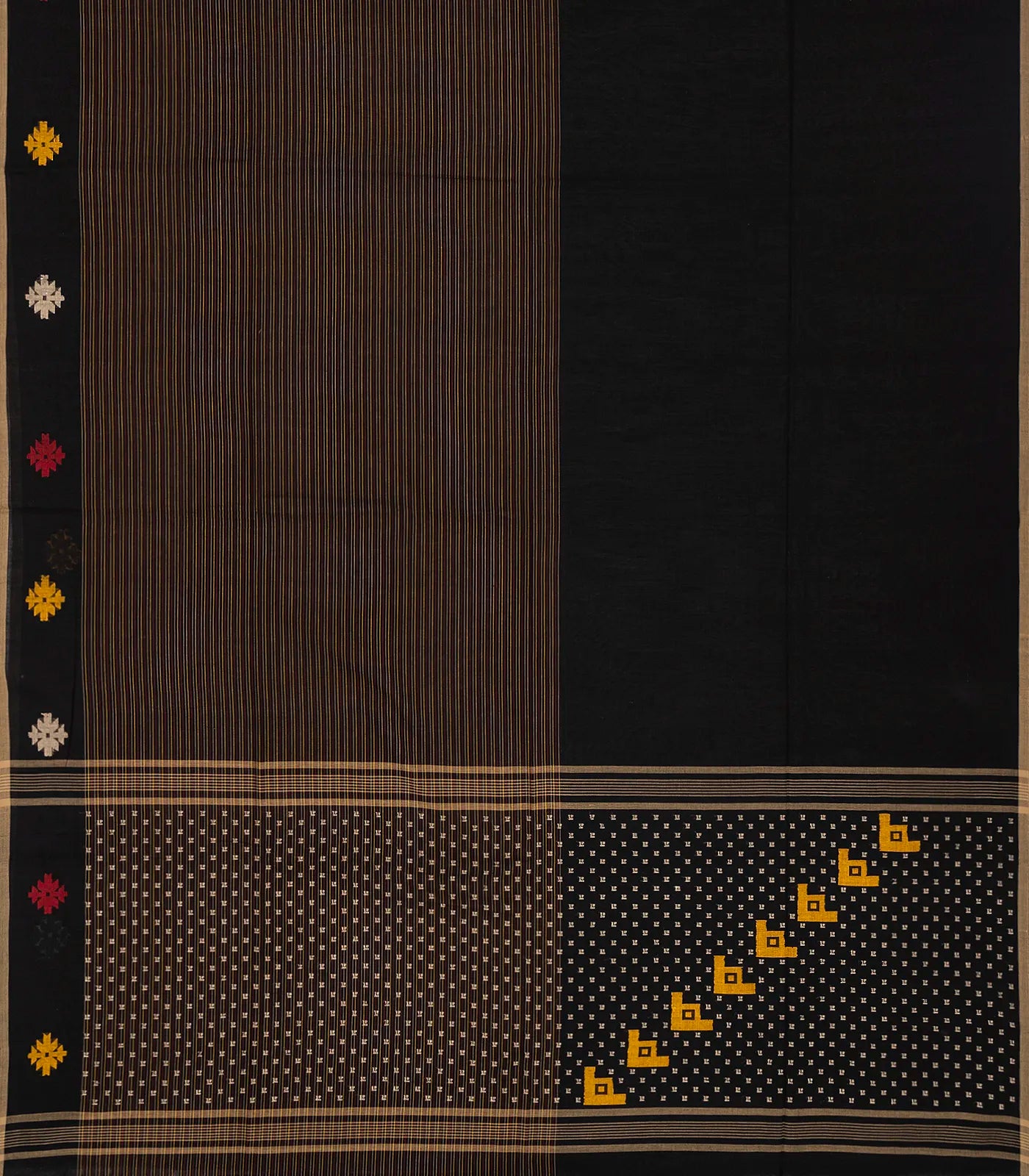 RmKV Black Handloom Bengal Cotton Saree With Stripes - view 2