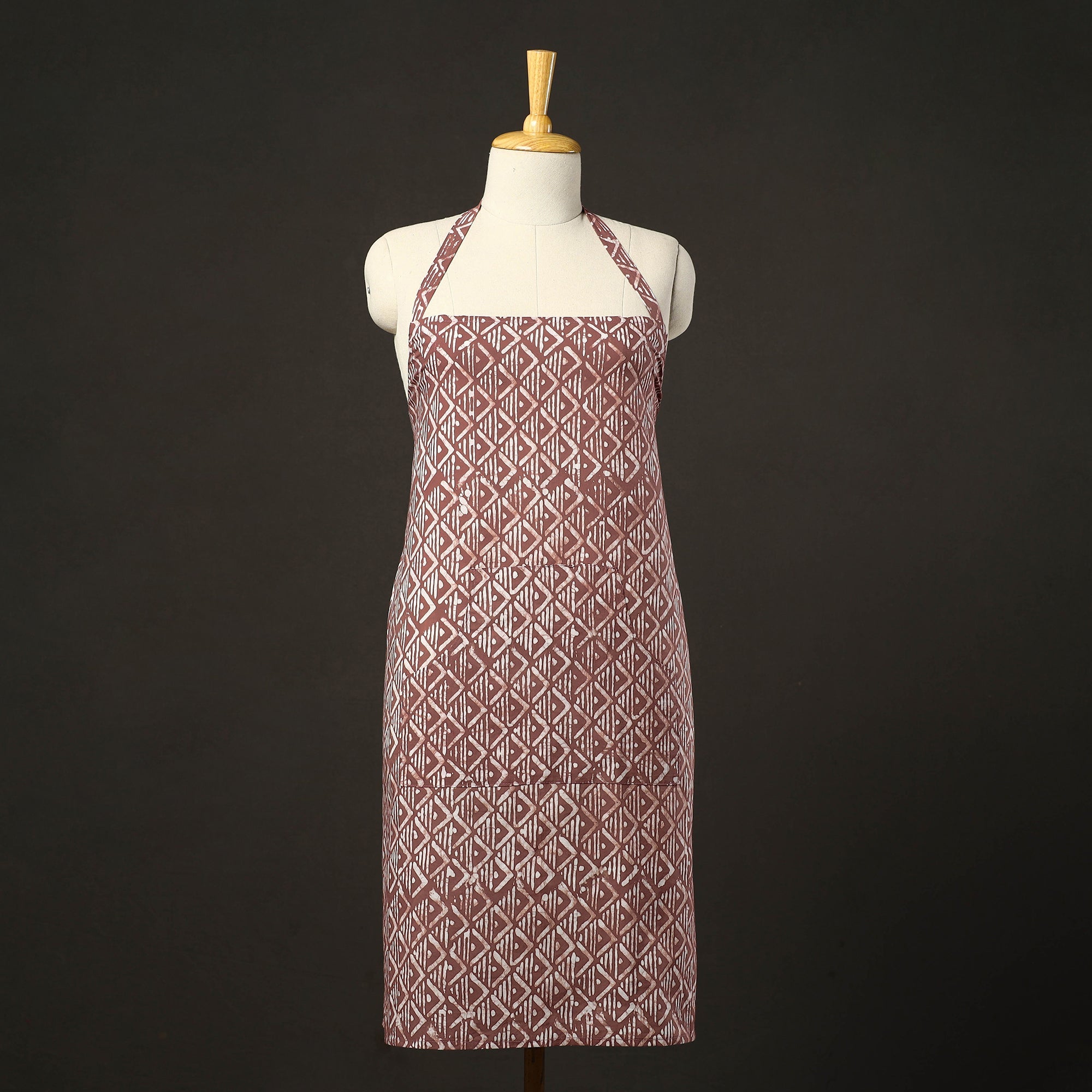 JALPARI Brown - Hand Batik Print Cotton Apron with Pocket 09