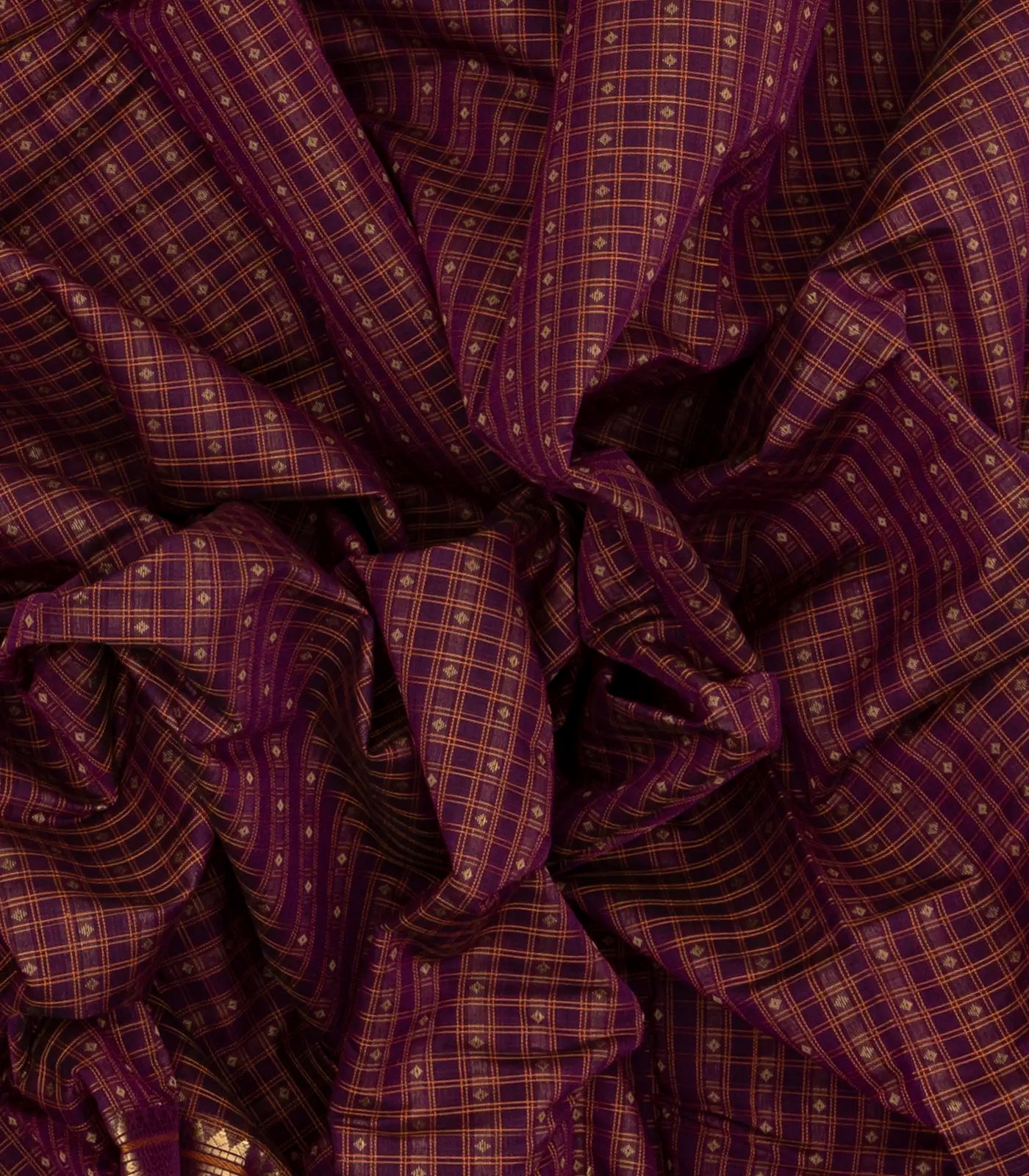 RmKV Magenta Handloom Kanchi Cotton Saree With Checks & Diamond Motifs - view 3