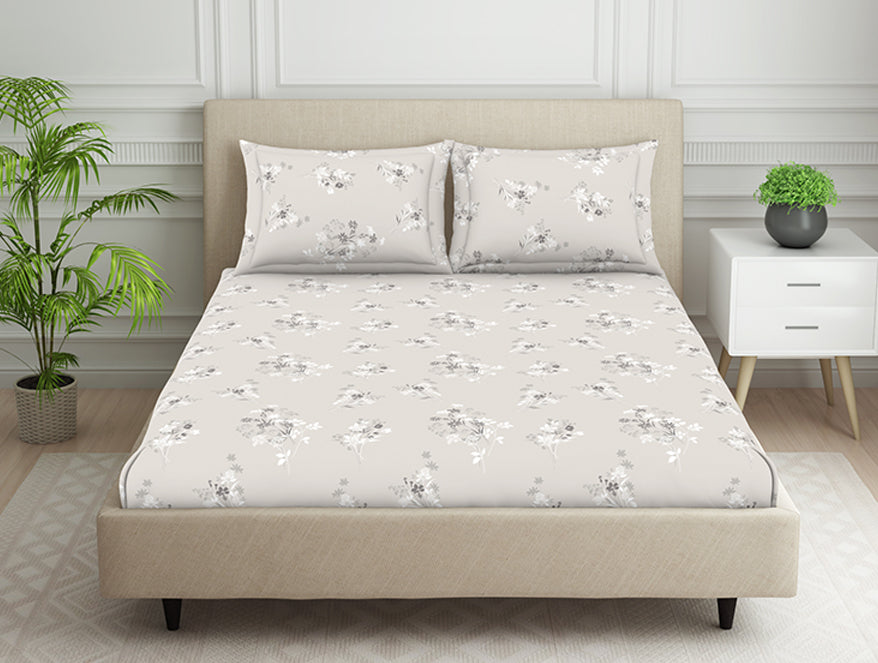 Spaces India Floral Grey Polycotton Fitted Queen Harmony - By Welspun