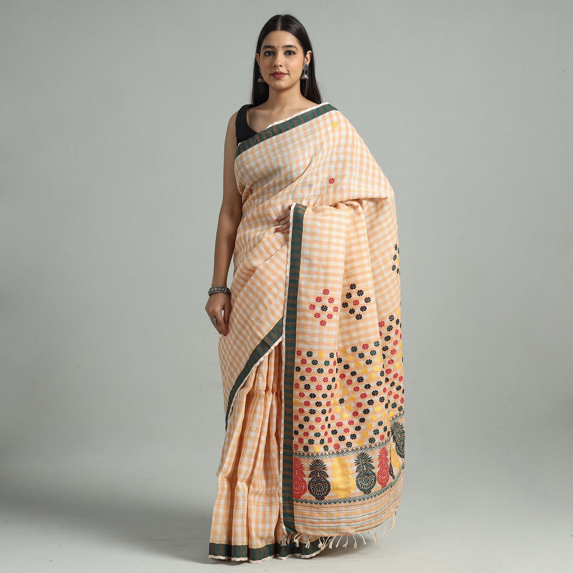 ITOKRI CRAFTS INITIATIVE Brown - Assamese Nuni Silk Mising Handloom Saree 02