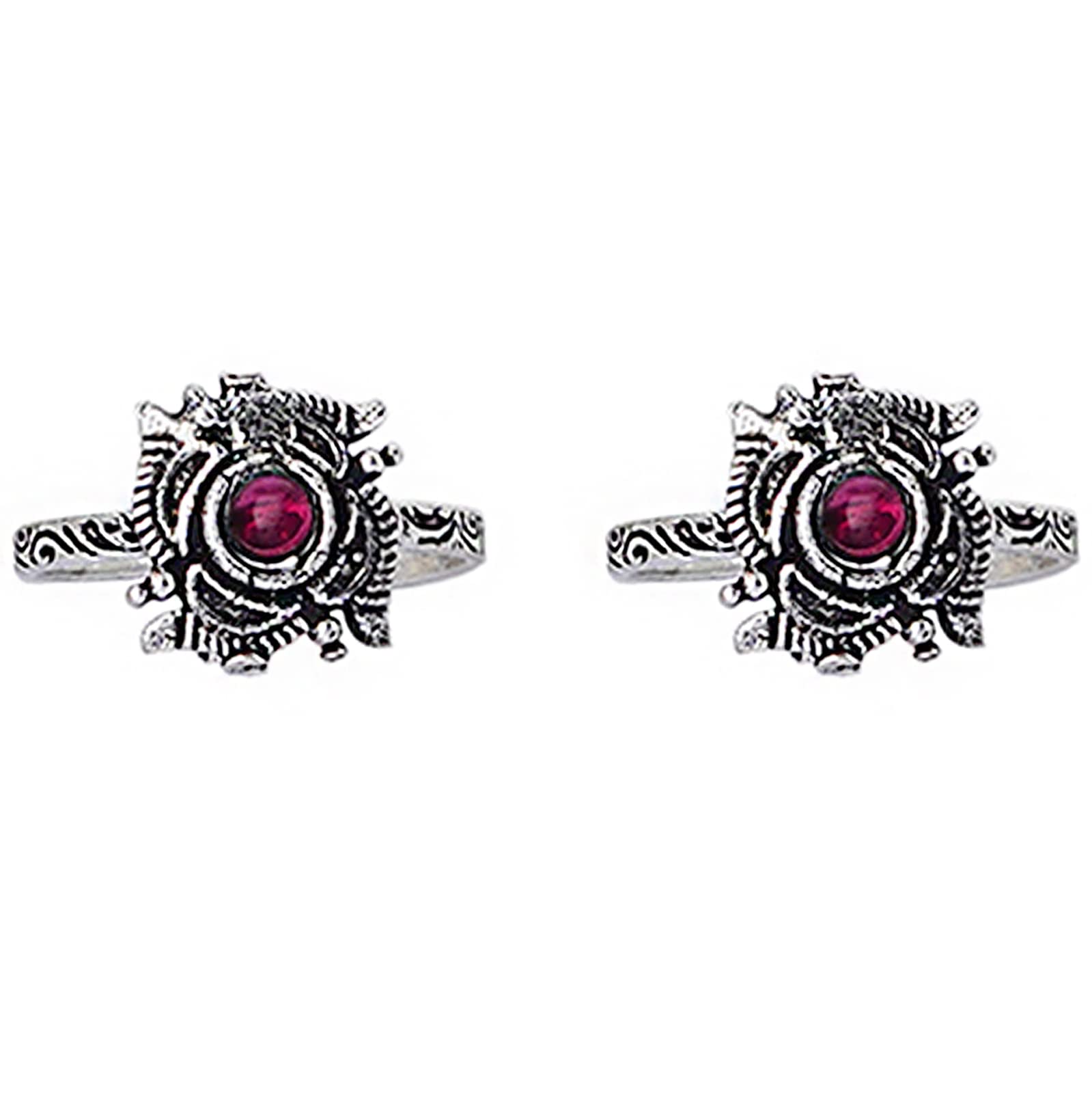 TEEJH Niya Pink Stone Silver Oxidised Toe Rings for Women - view 4