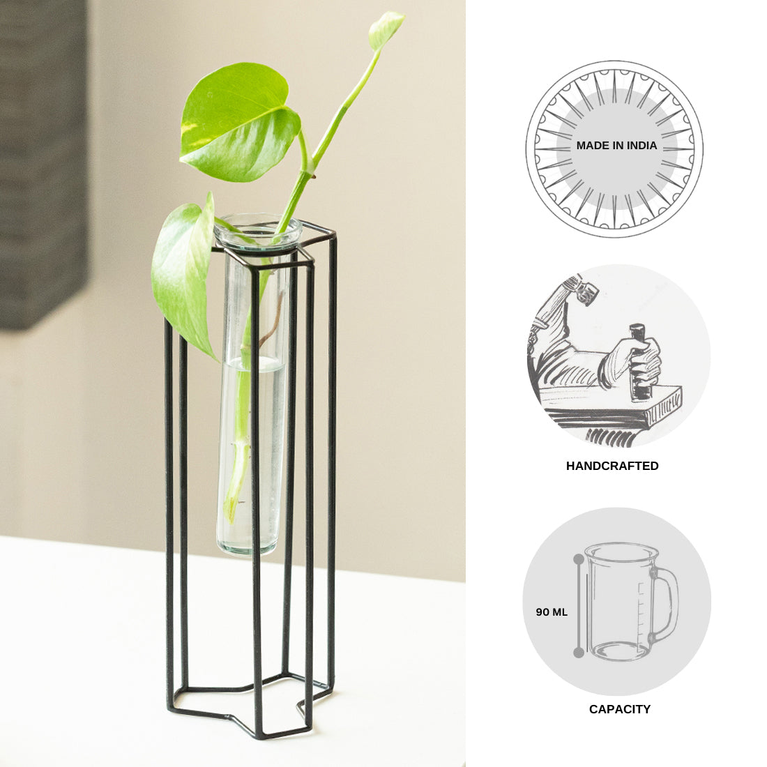 EXCLUSIVELANE 'Modern Glass Garden' Test Tube Table Planter/Vase (10 Inch, Black) - view 9