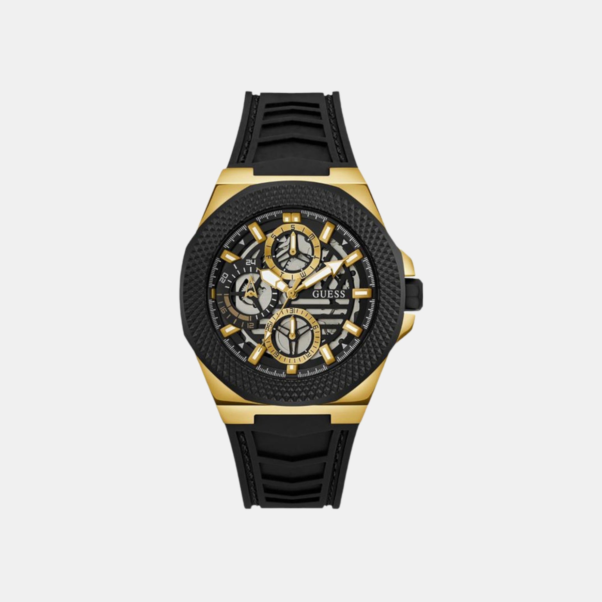 Guess Front-Runner Men Quartz Black Dial Multi-Function Silicone Watch GW0577G2