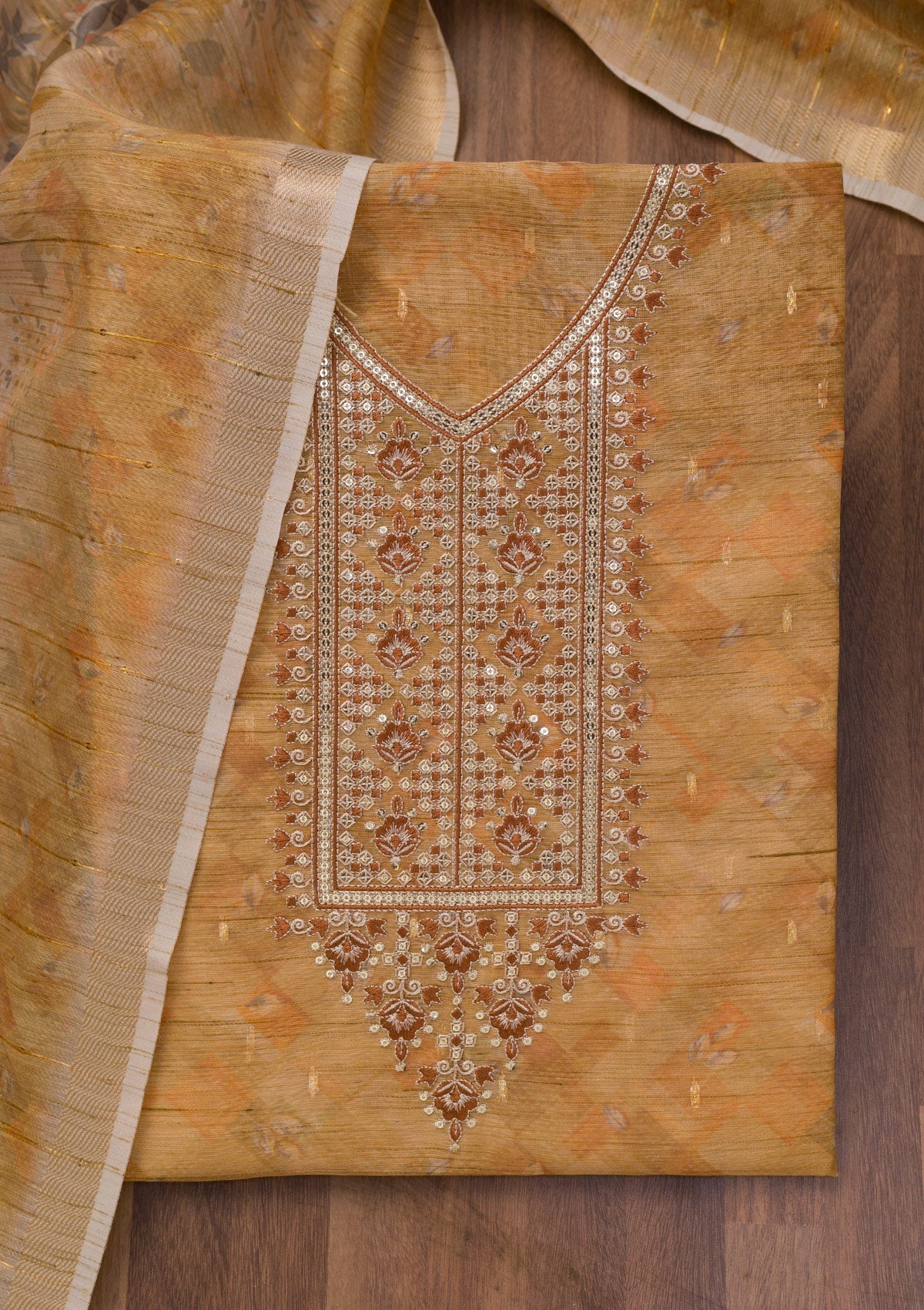 Koskii Mehendi Printed Raw Silk Unstitched Salwar Suit - view 6