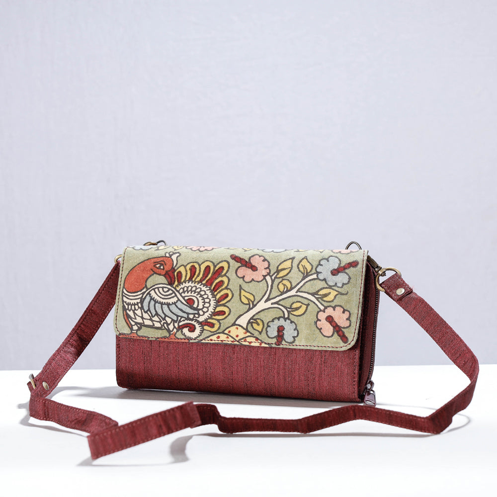 DWARAKA PLUS Brown - Handpainted Kalamkari Natural Dyed Ghicha Silk Sling Bag