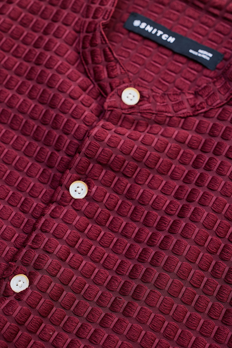 SNITCH Maroon Textured Mandarin Shirt - view 2