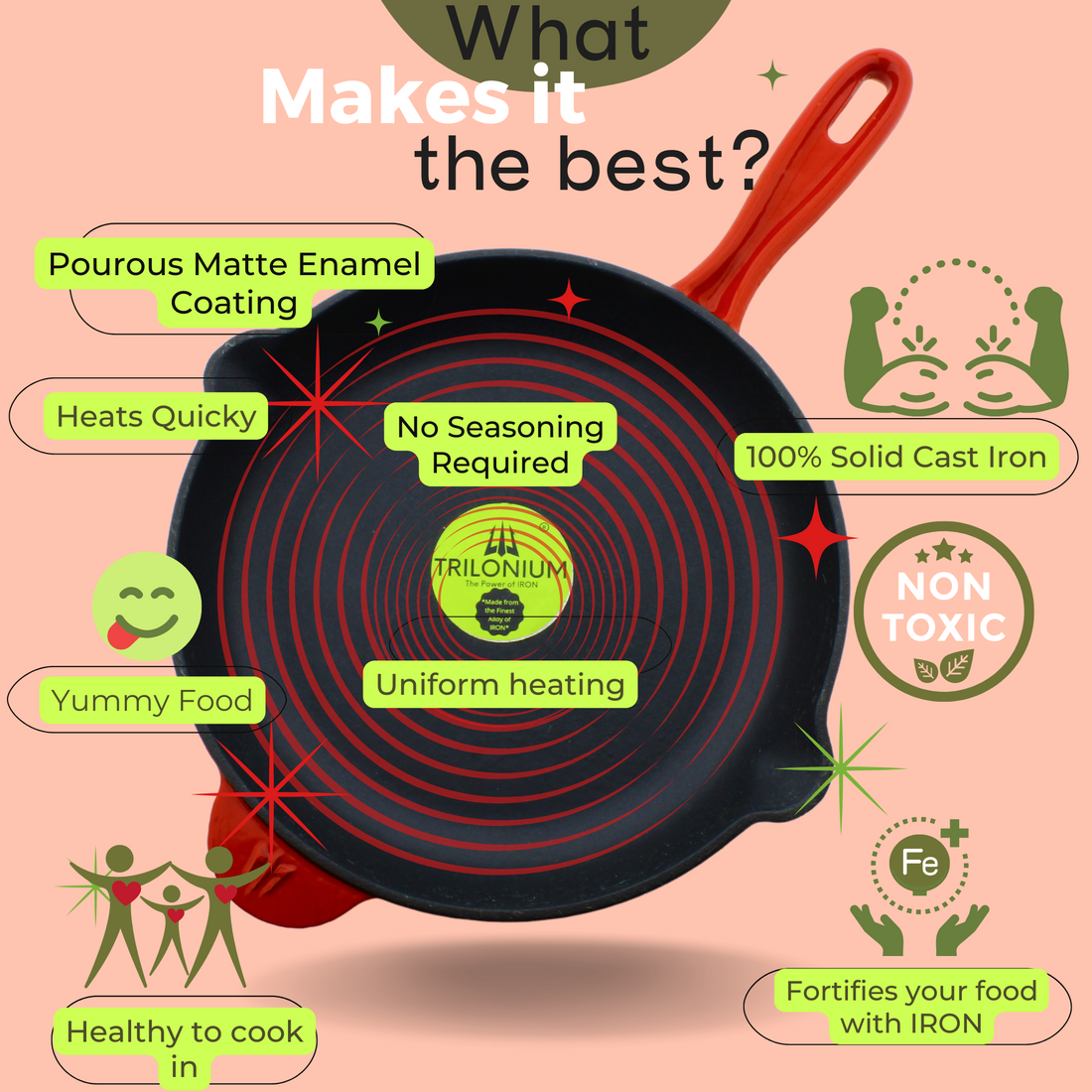 Trilonium Enamel Cast Iron 26 cm Skillet | Pan | Red - view 9