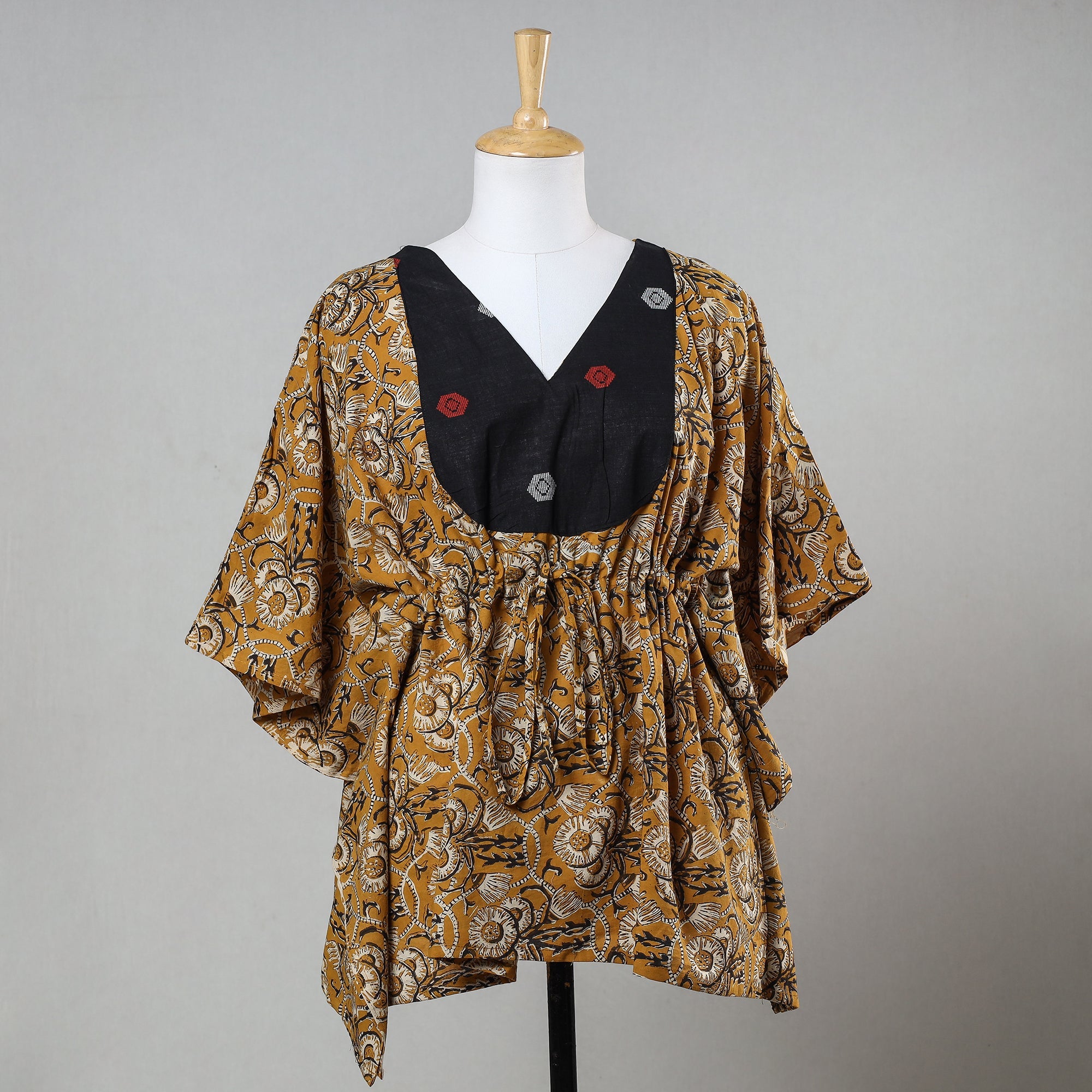 ITOKRI CASUALS Brown - Bagru Block Printed Cotton Kaftan with Tie-Up Waist (Short)