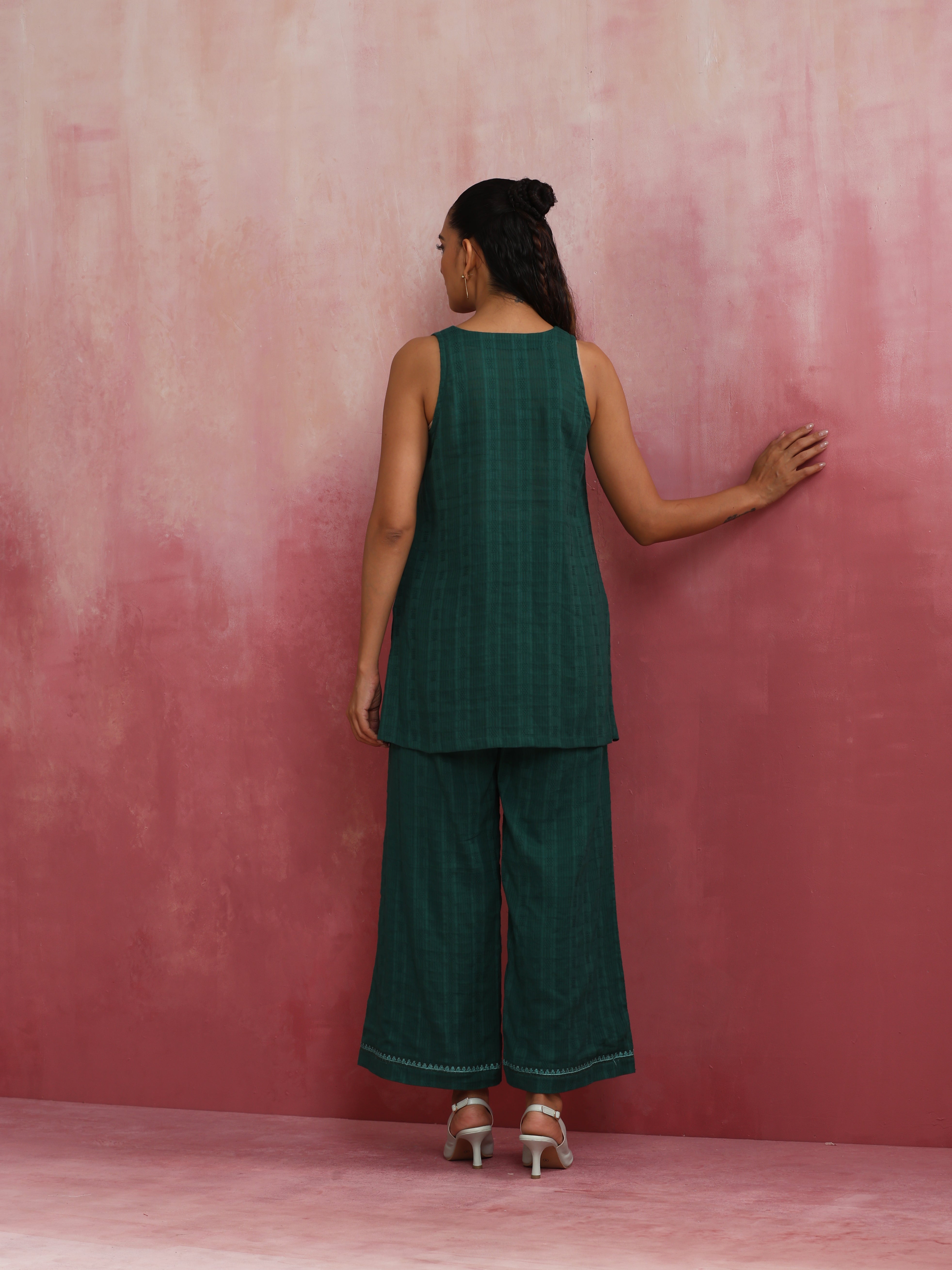 trueBrowns Dark Green Cotton Dobby Co-ord set - view 6