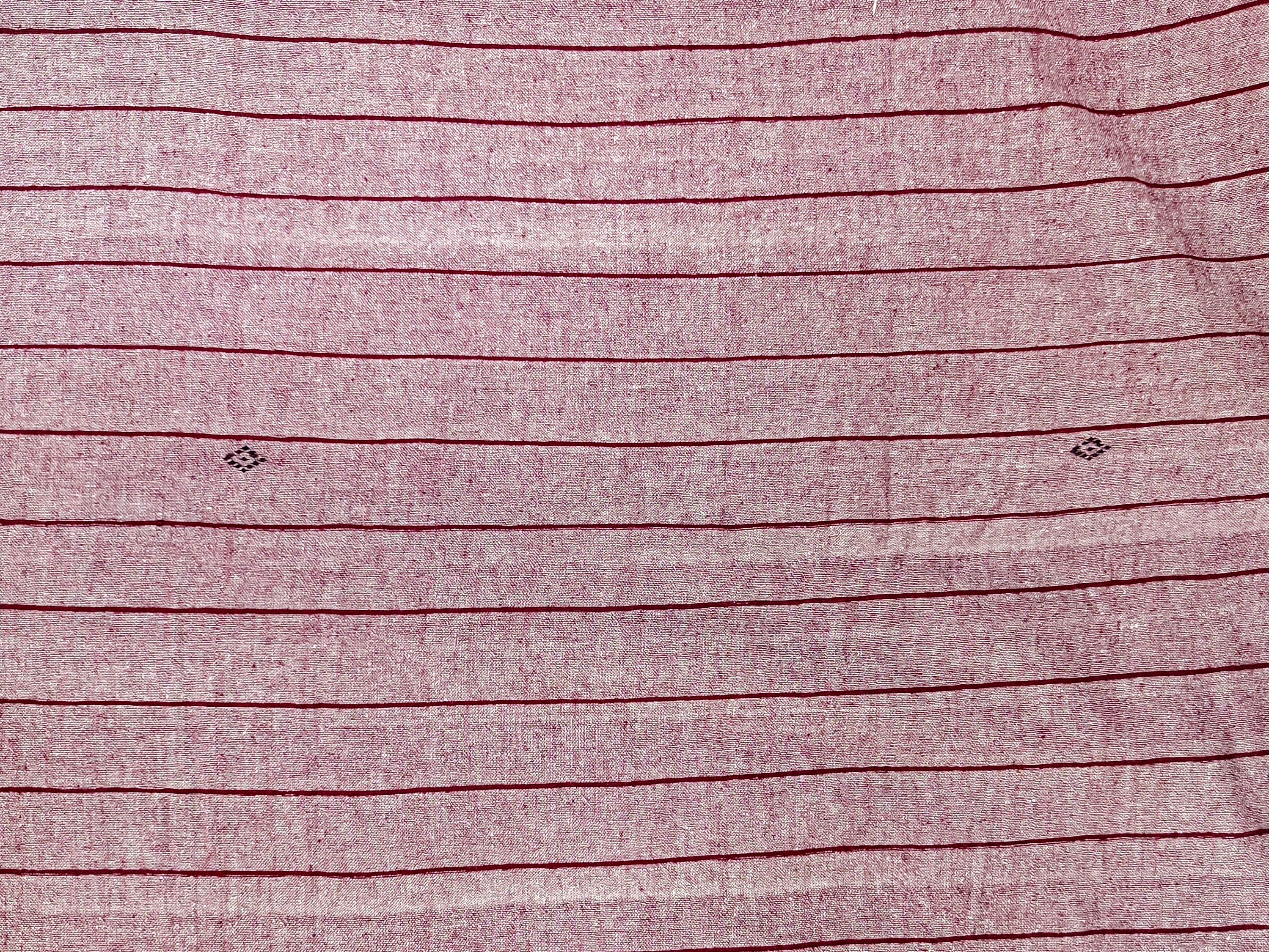 IndianVillèz Salmon Pink with Maroon Stripes Kotpad Handloom Fabric - view 3