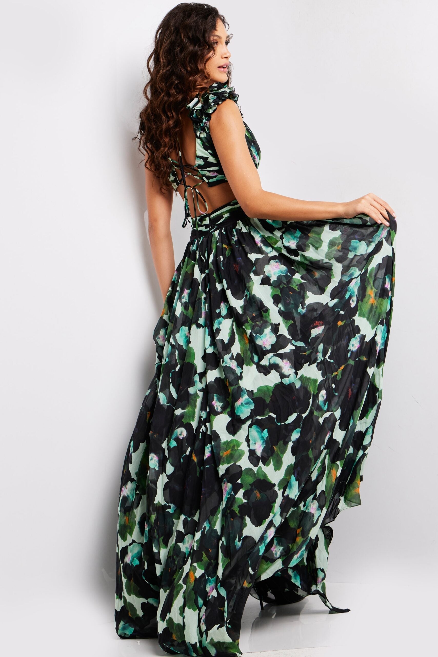 Print Sleeveless A-line Slit Gown by Jovani 39420 - view 2