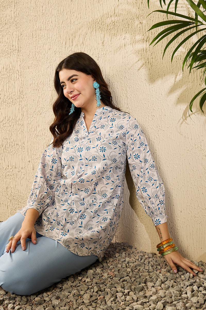 Ahika White Cotton Blend Floral Printed Regular Kurti Tunics VT1362 - view 5
