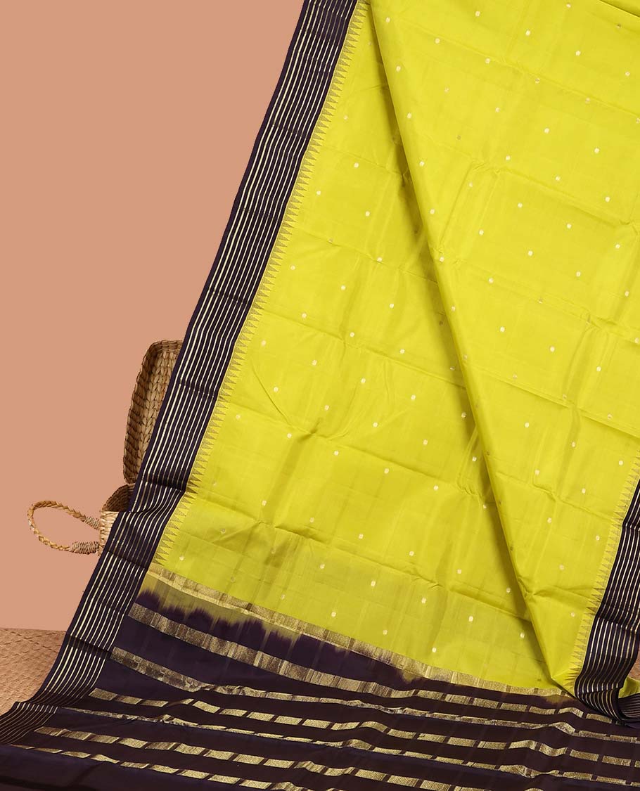 Pothys Green zari buttas silk saree, contrast temple banaras zari design border & zari design pallu - view 2