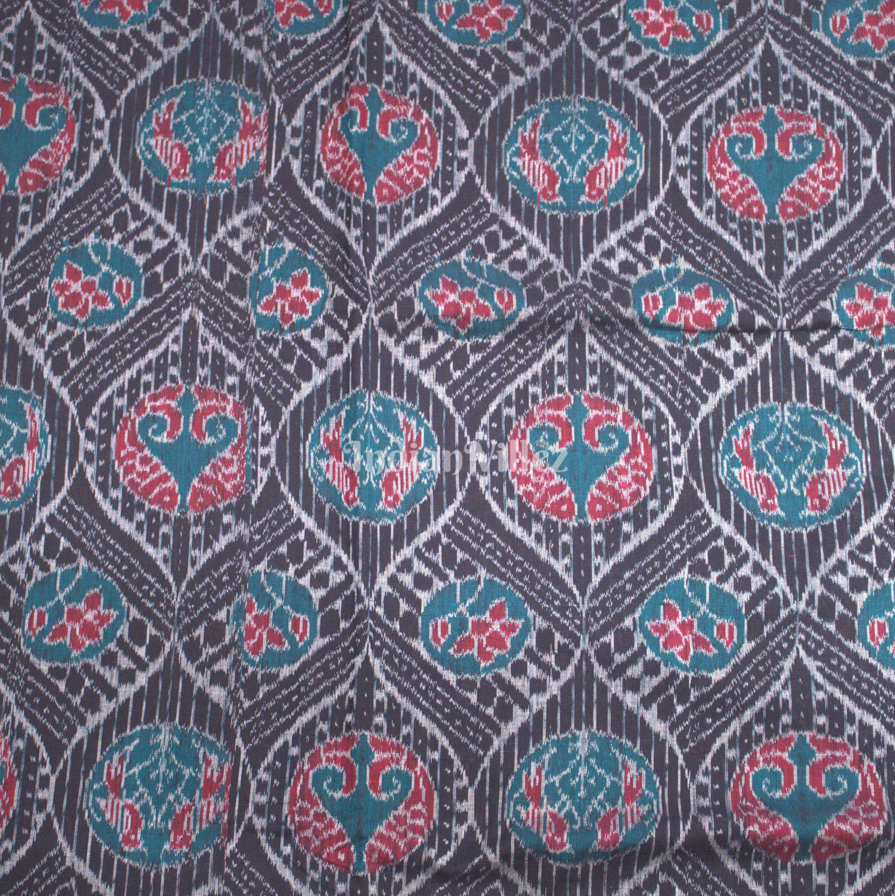 IndianVillèz Black With Spiral Fish Motif Sambalpuri Ikat Cotton Fabric - view 3